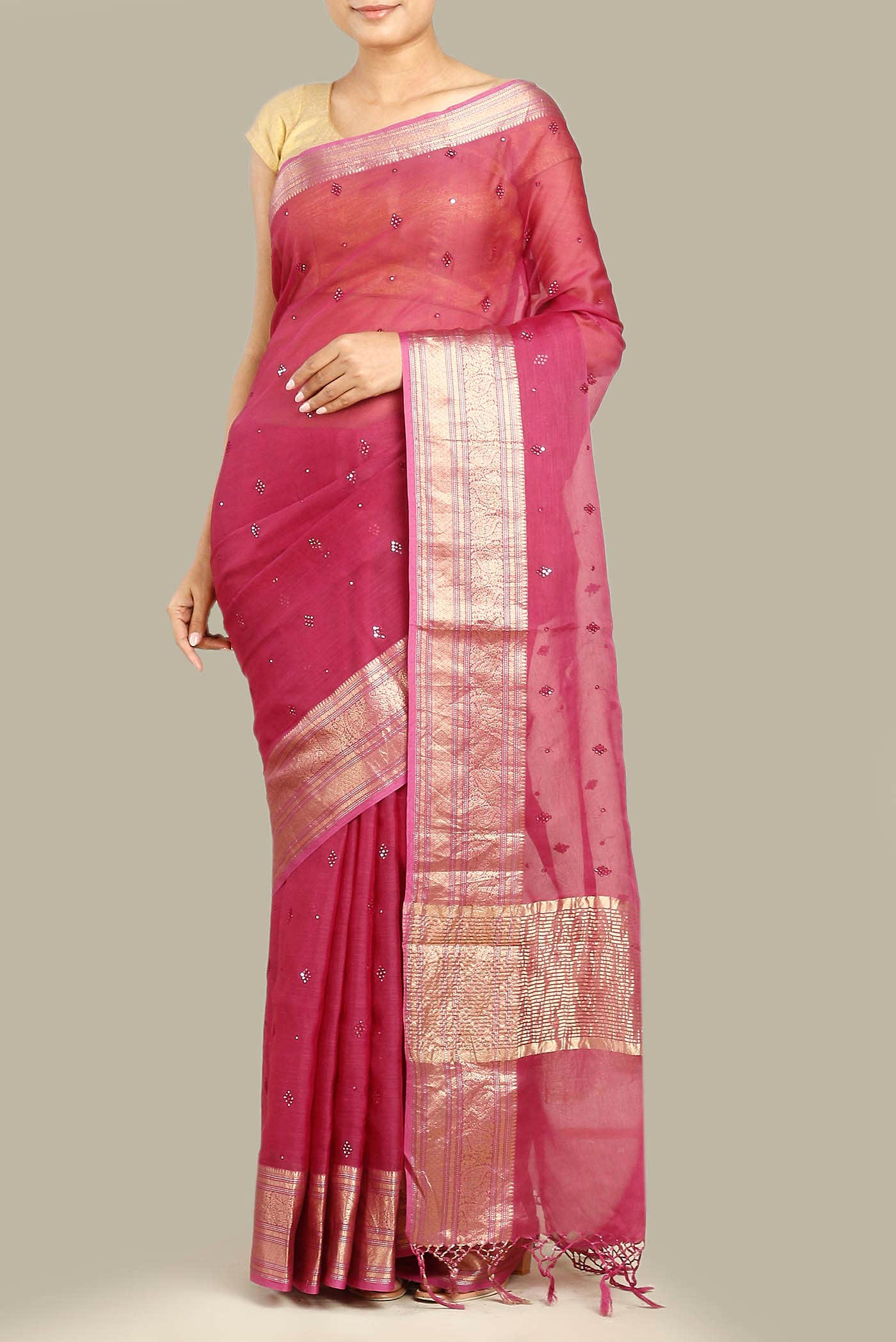 Pink Maheshwari Silk Cotton Saree