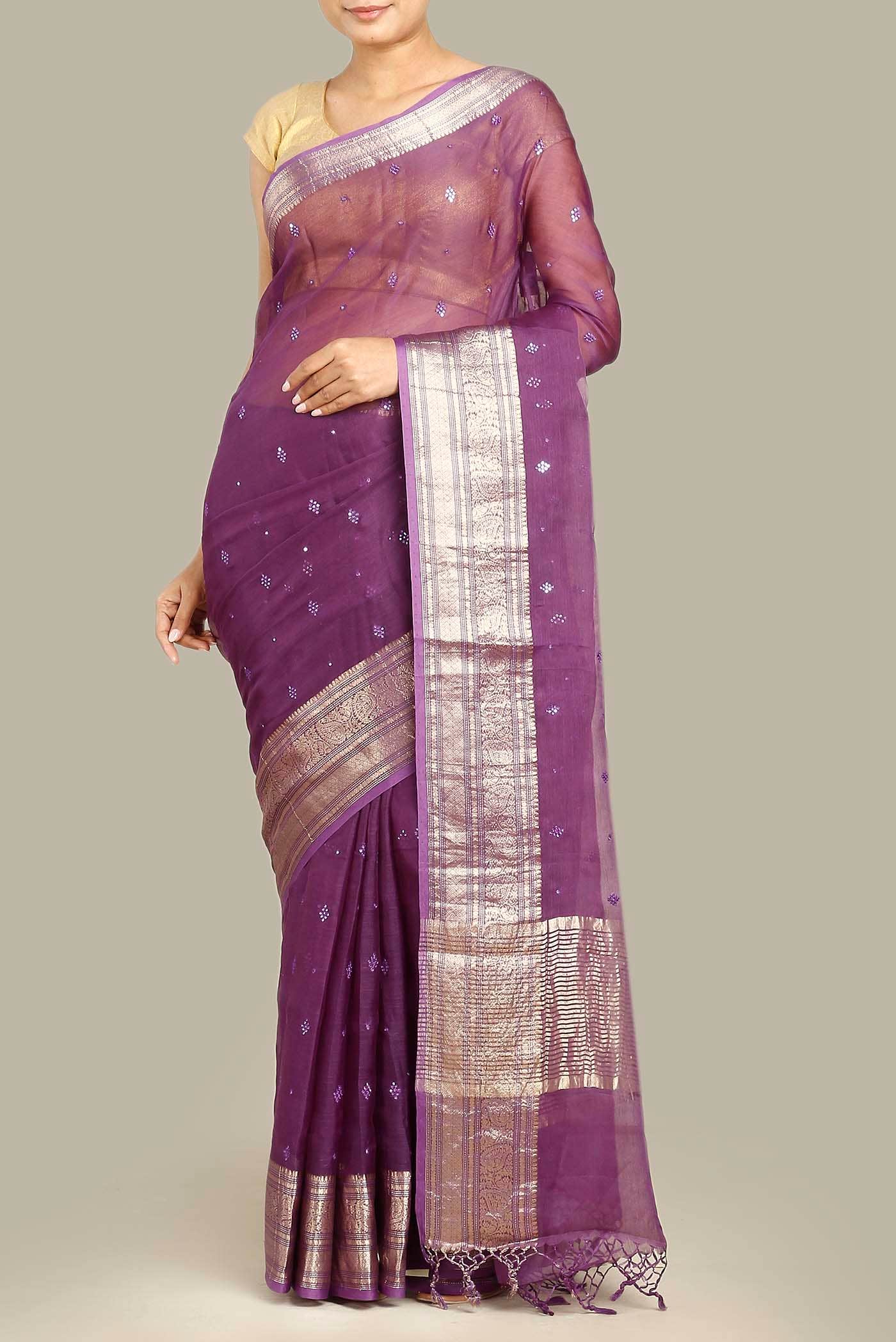Lavender Maheshwari Silk Cotton Saree
