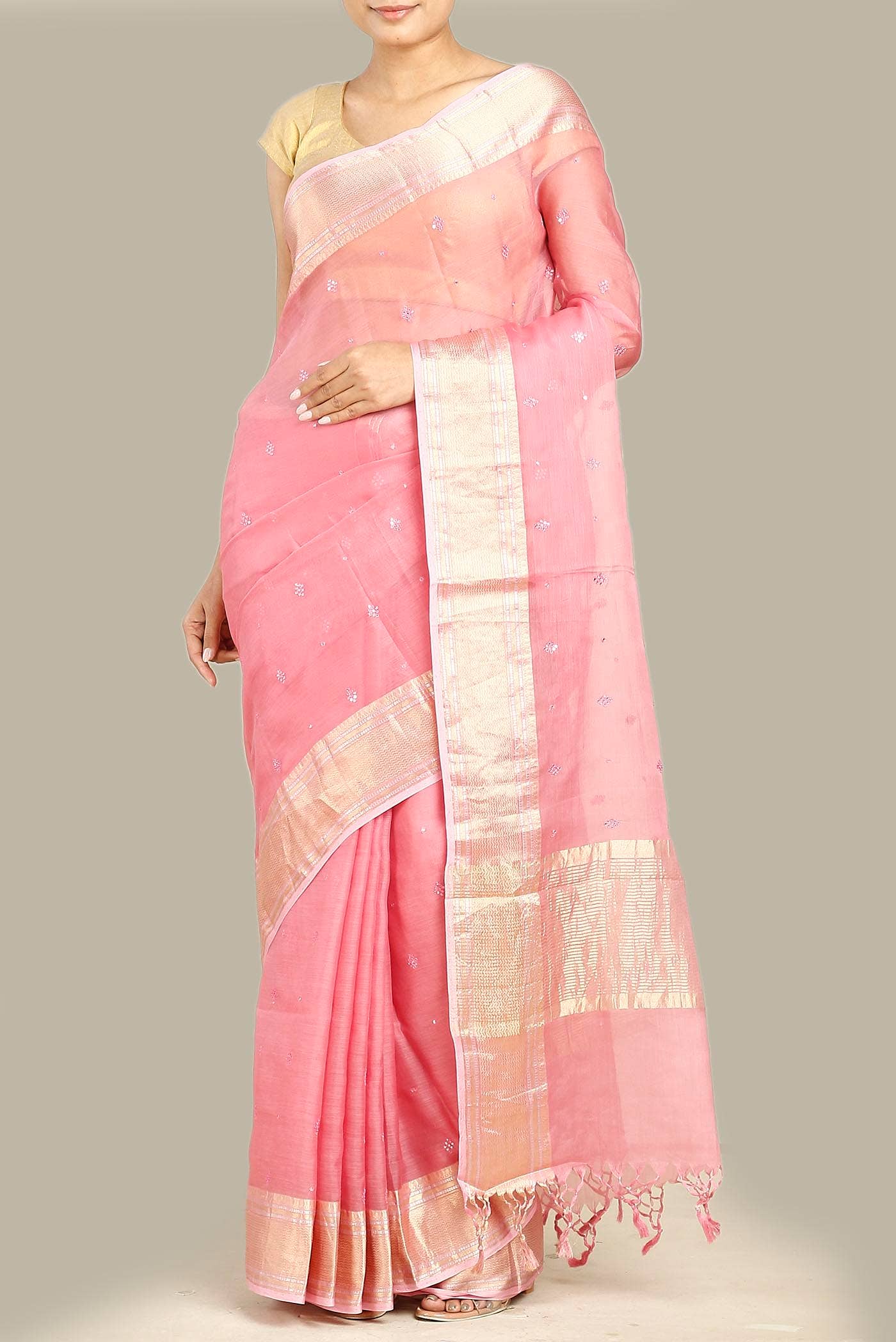Pink Maheshwari Silk Cotton Saree