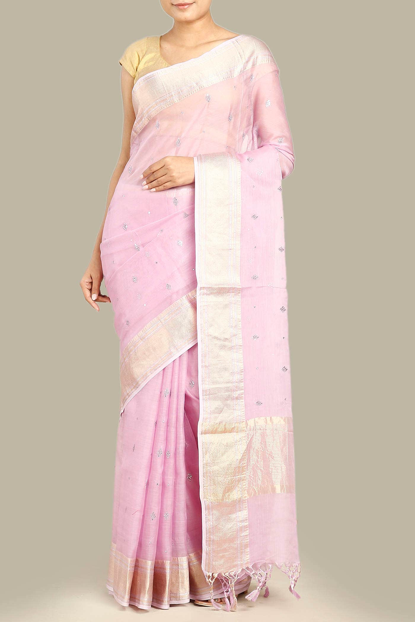 Pink Maheshwari Silk Cotton Saree