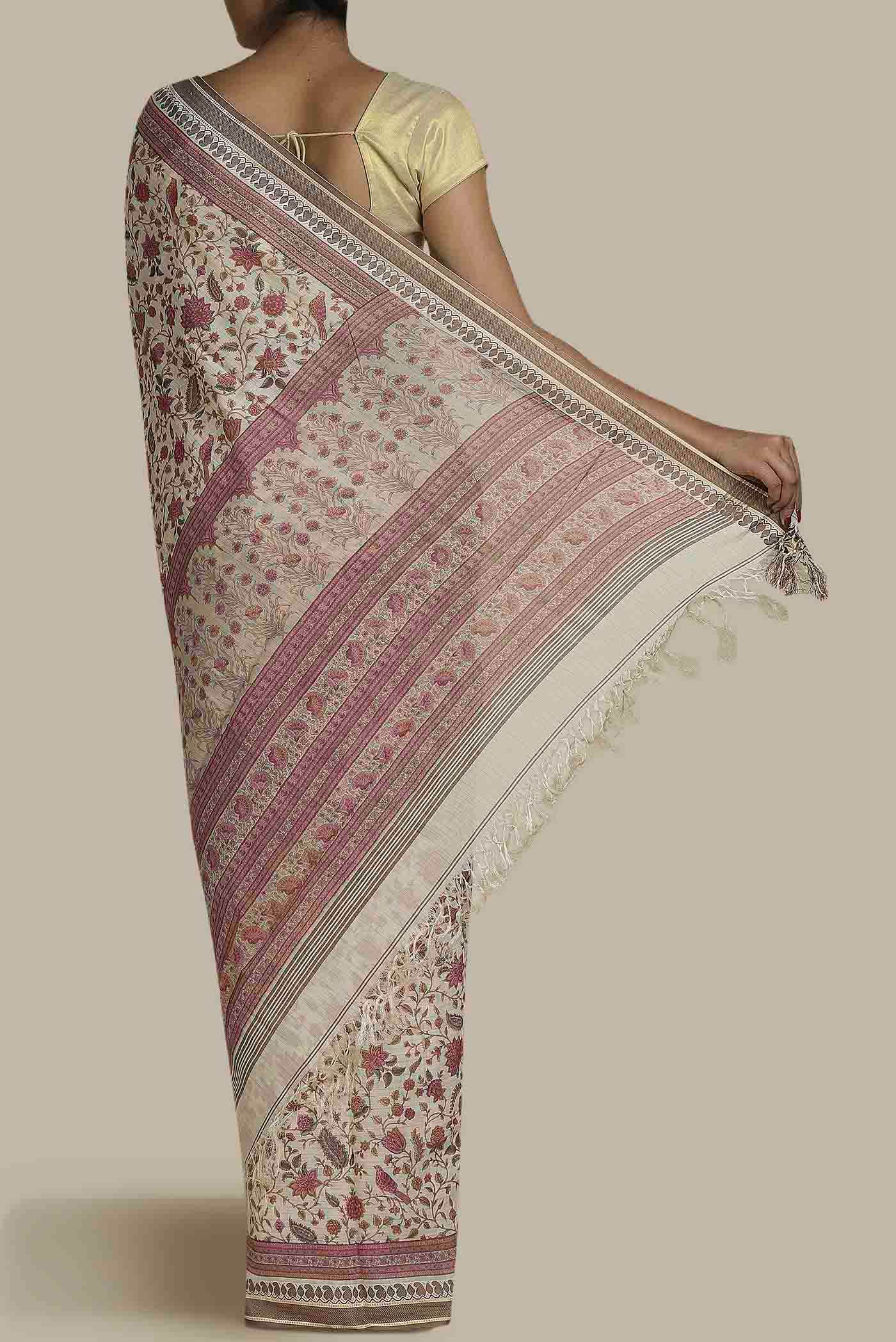 Beige Tussar Silk Saree