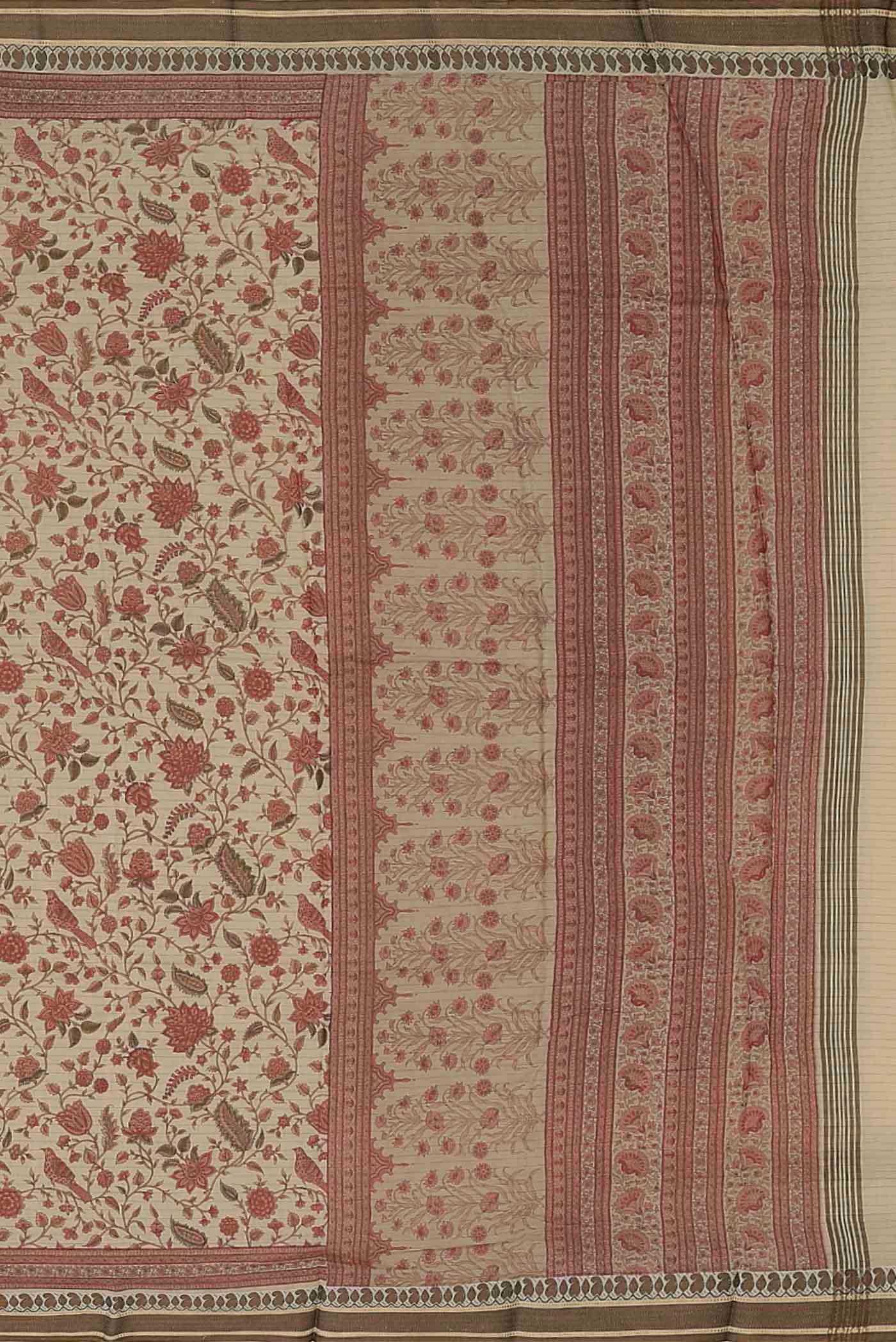 Beige Tussar Silk Saree