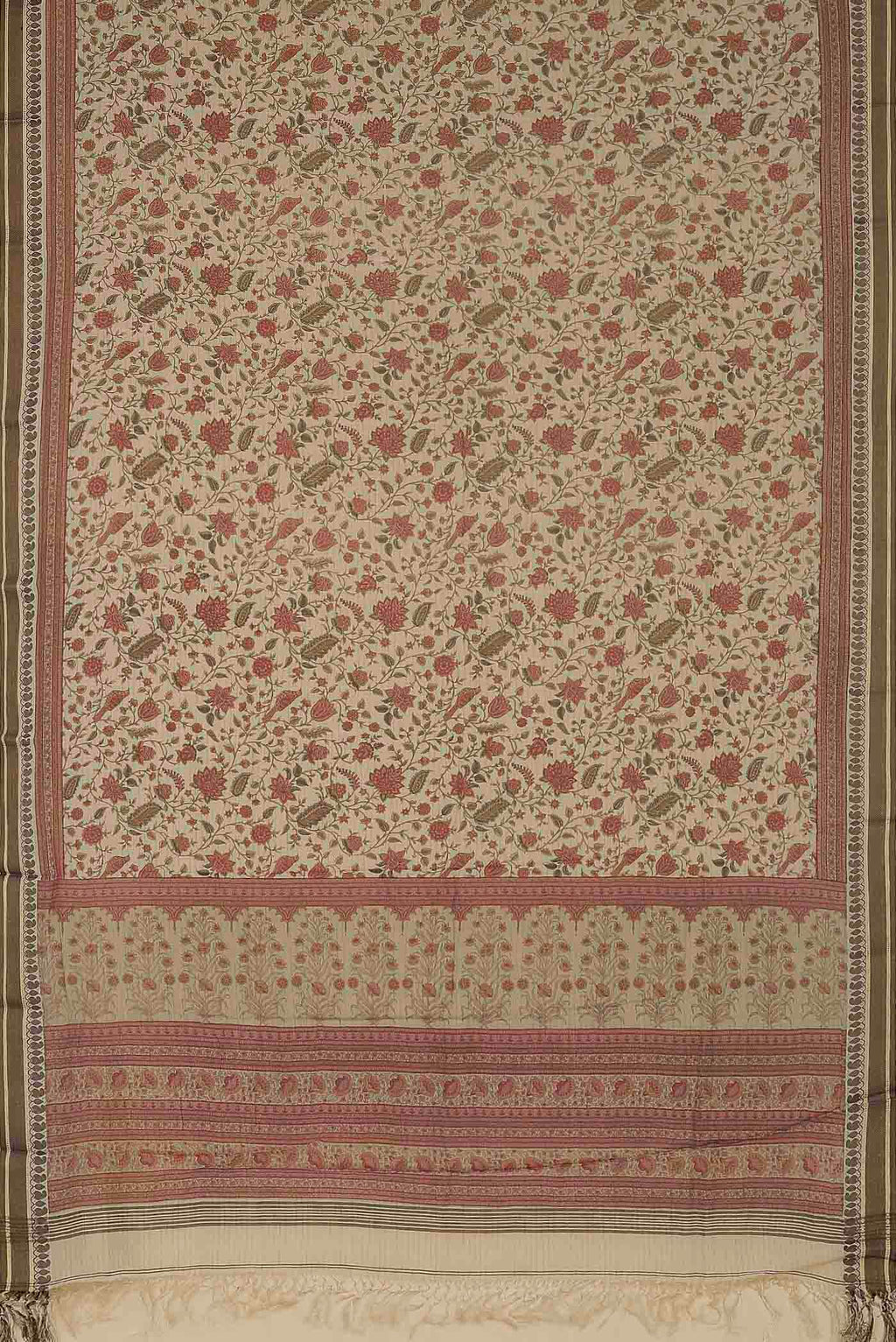 Beige Tussar Silk Saree