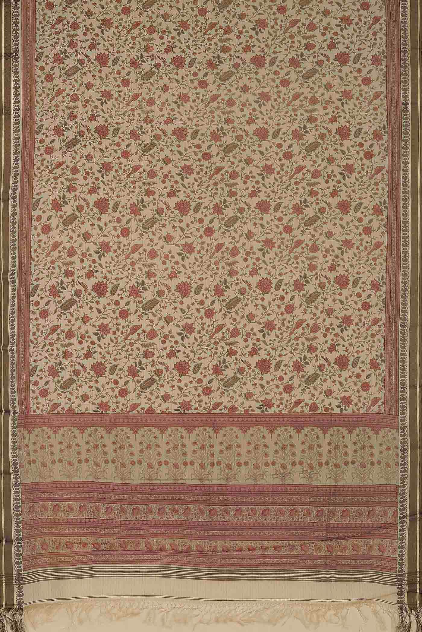 Beige Tussar Silk Saree
