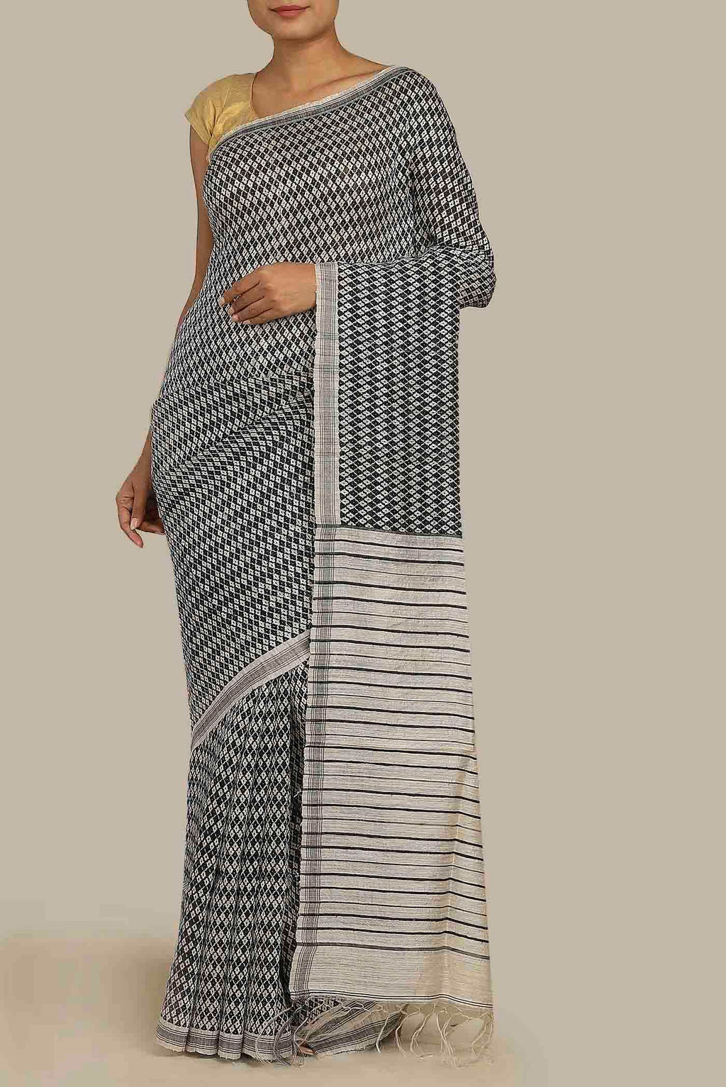Black Tussar Silk Saree