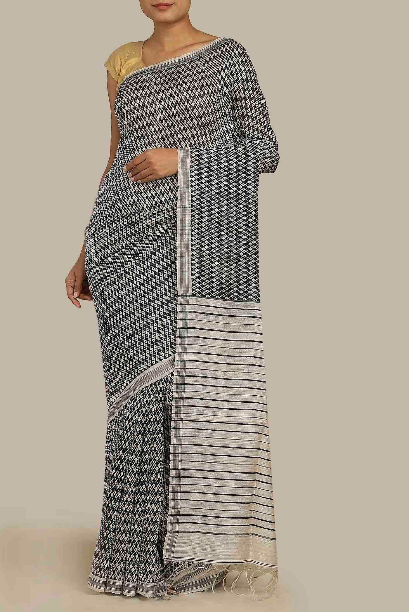 Black Tussar Silk Saree