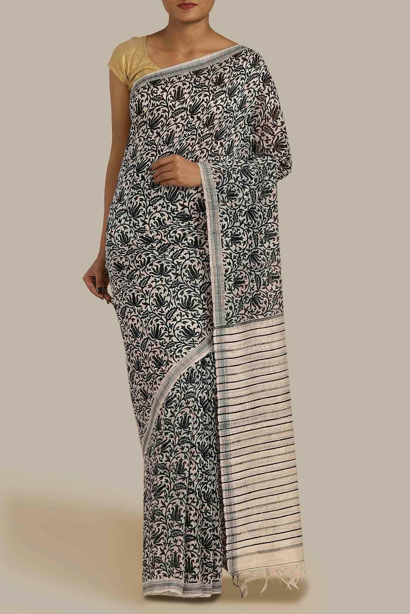 Cream Tussar Silk Saree