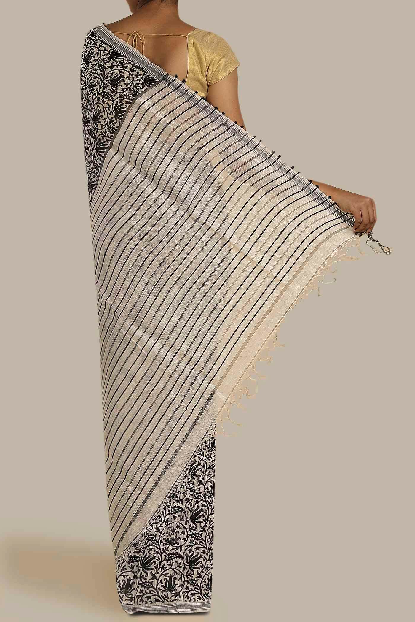 Cream Tussar Silk Saree