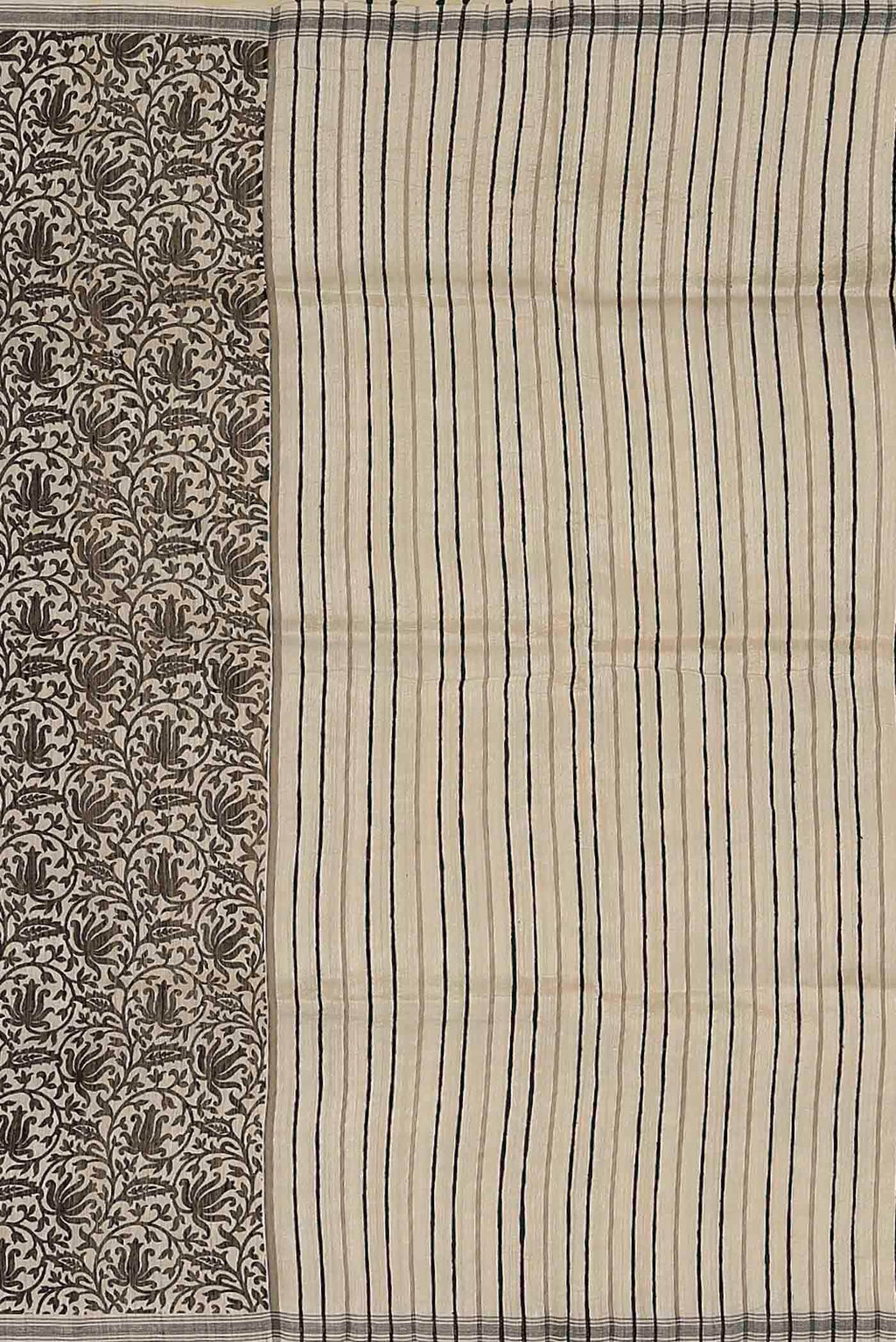 Cream Tussar Silk Saree