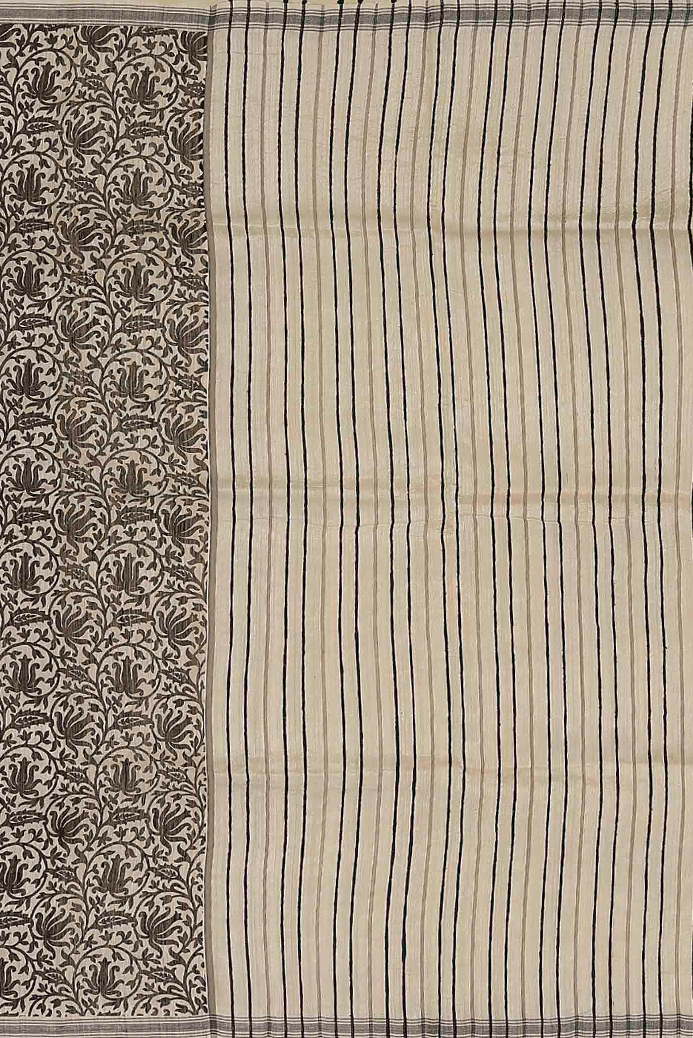 Cream Tussar Silk Saree