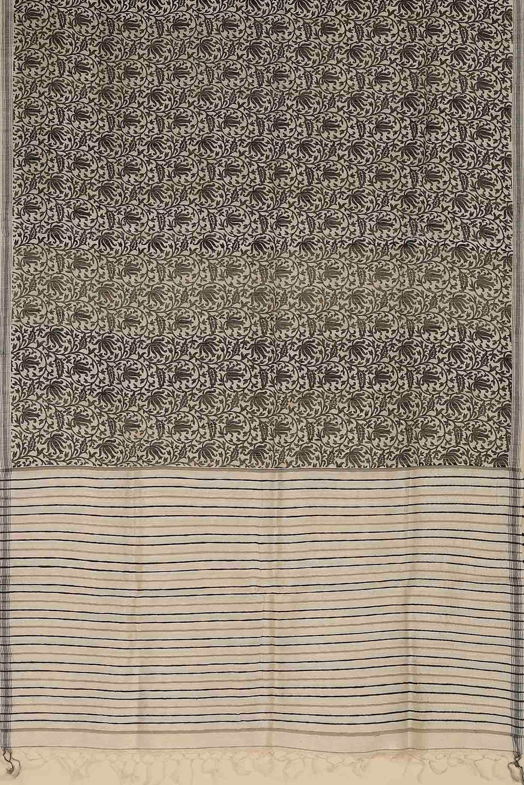 Cream Tussar Silk Saree