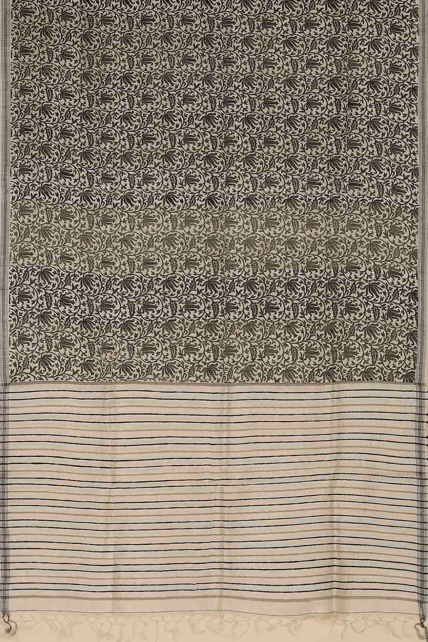 Cream Tussar Silk Saree
