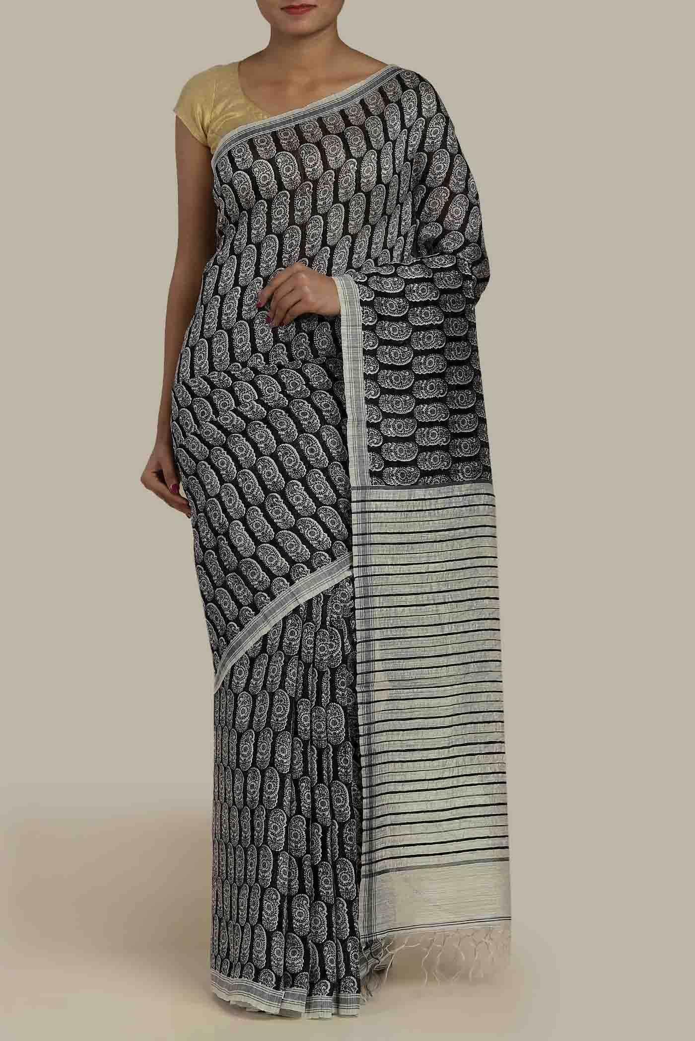 Black Bhagalpuri Tussar Silk Saree