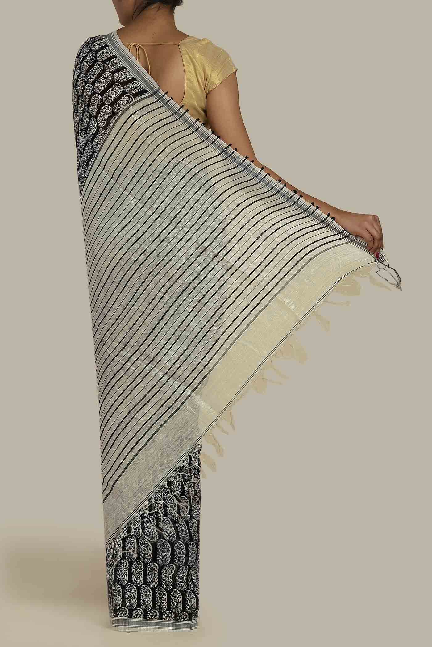 Black Bhagalpuri Tussar Silk Saree