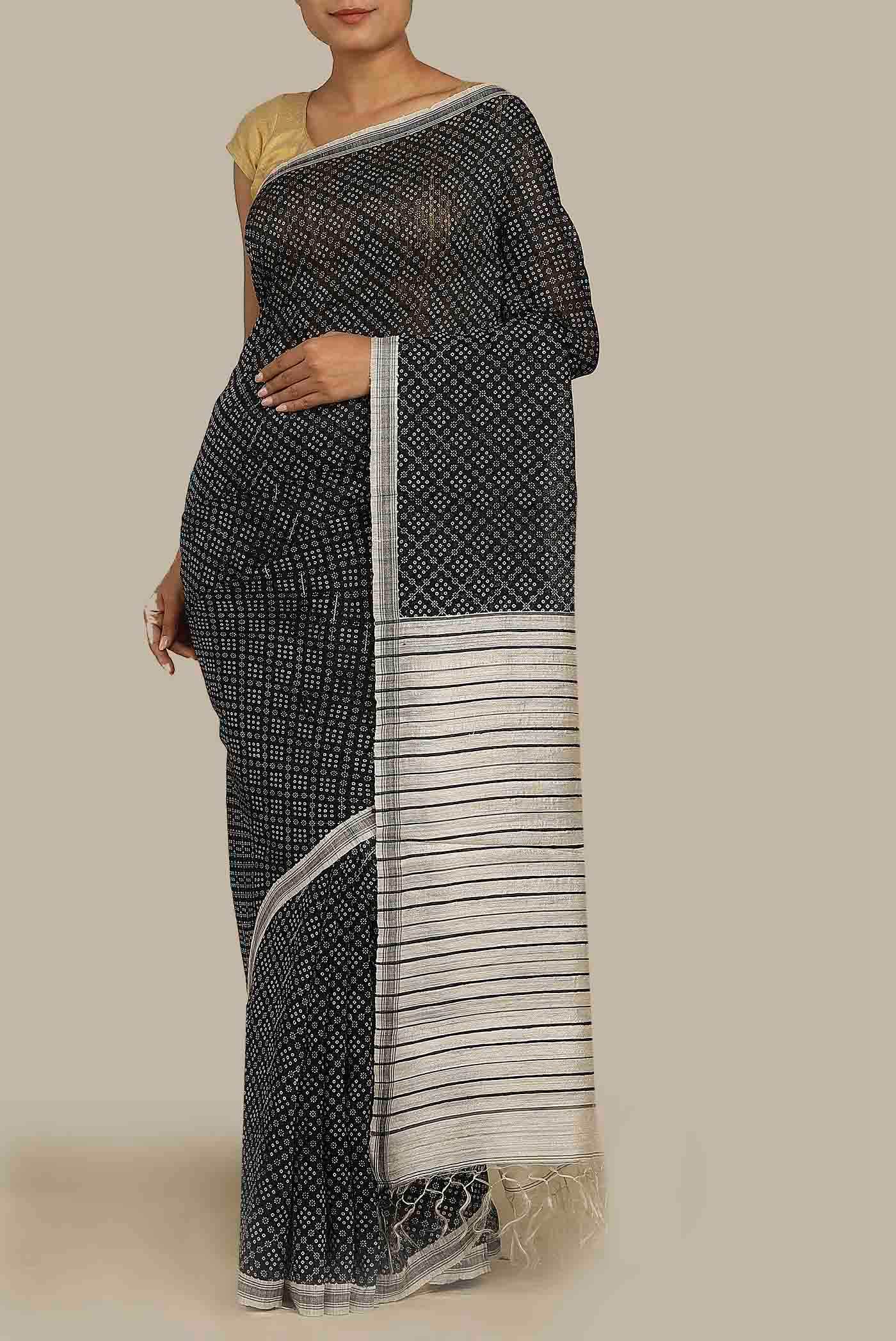 Black Tussar Silk Saree