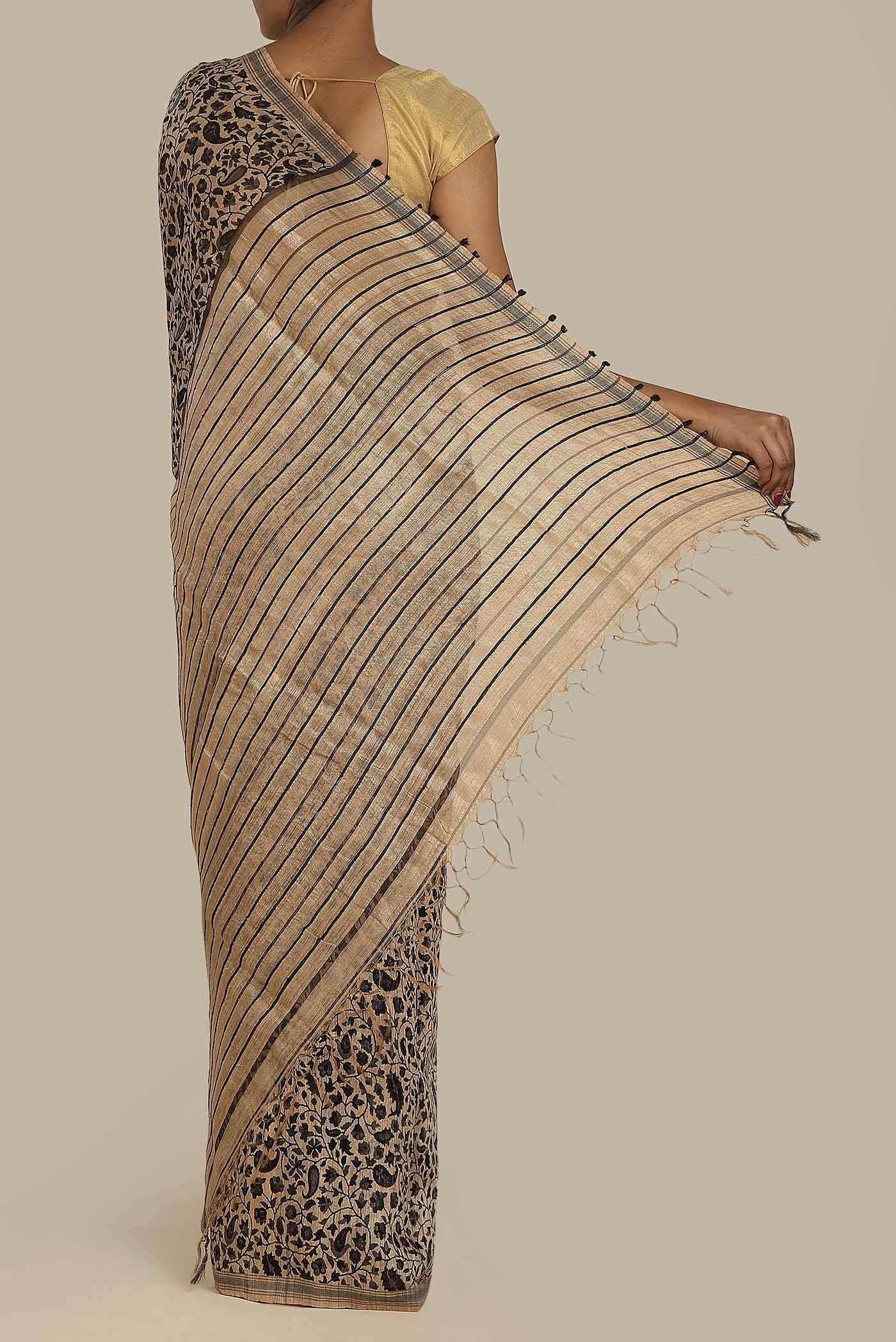 Beige Bhagalpuri Tussar Silk Saree