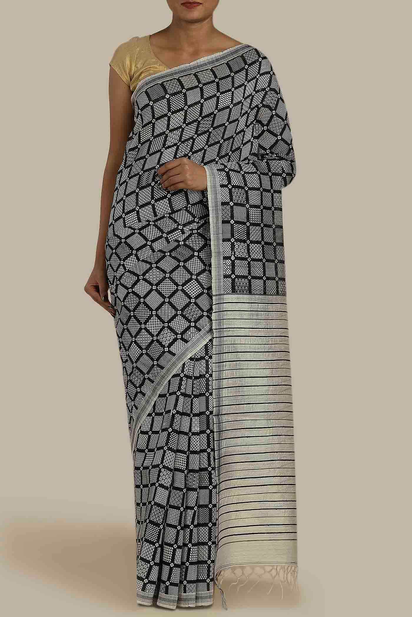 Black Tussar Silk Saree