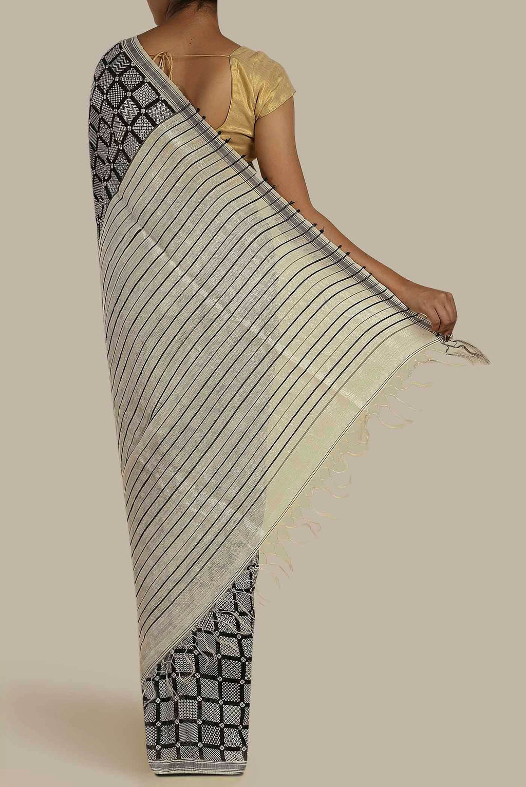 Black Tussar Silk Saree