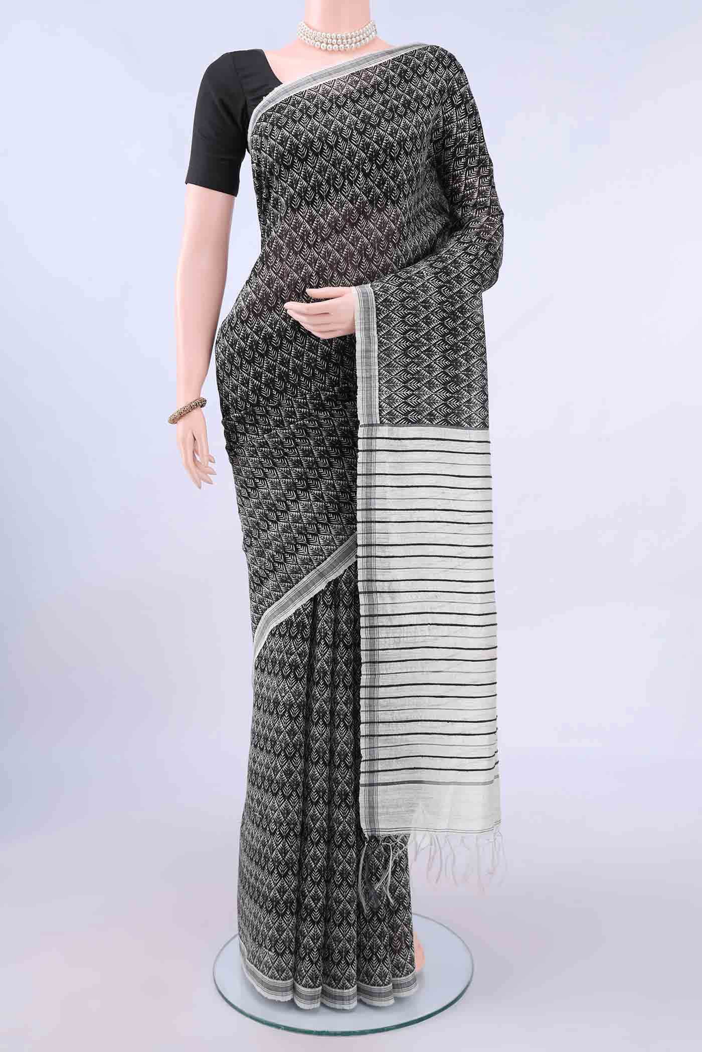 Black Tussar Silk Saree