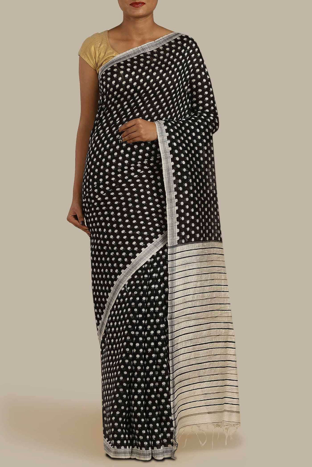 Black Tussar Silk Saree