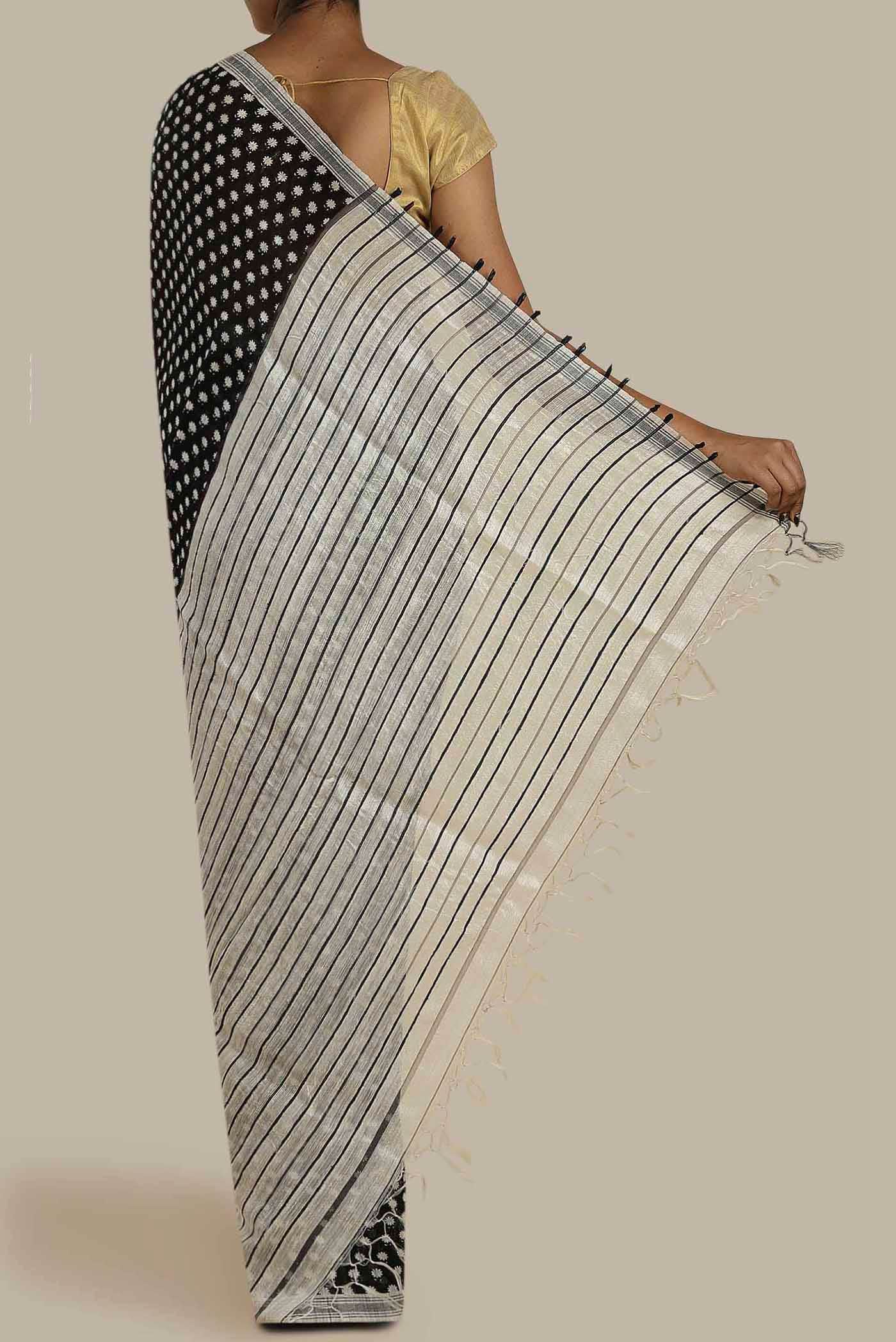 Black Tussar Silk Saree
