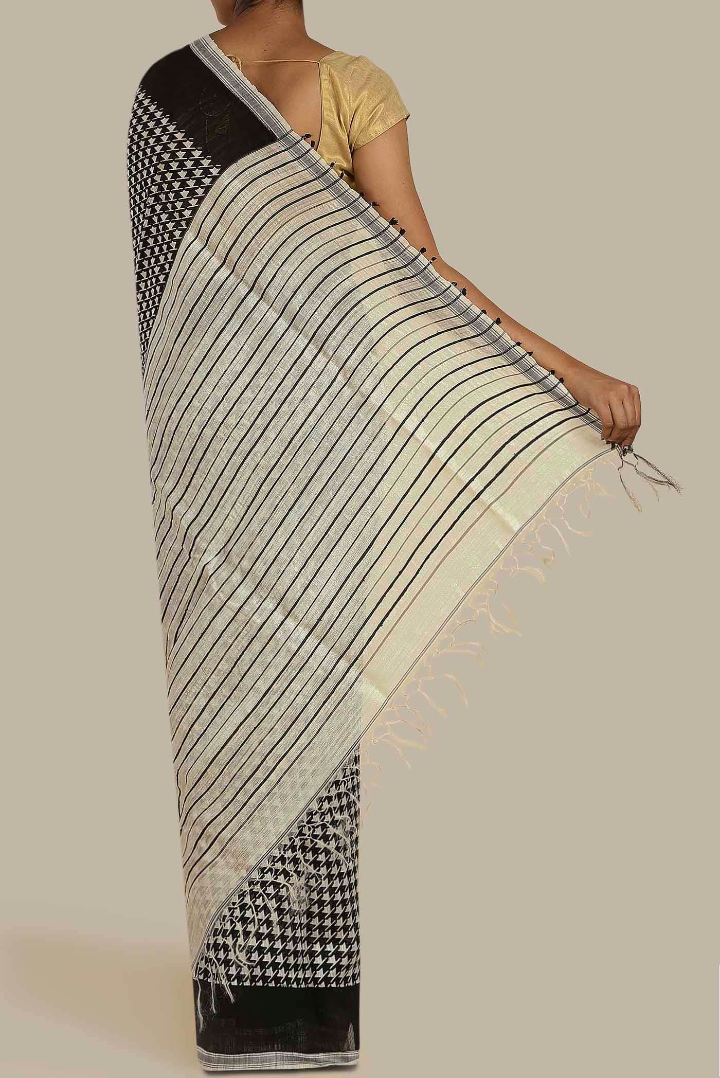 Black Tussar Silk Saree