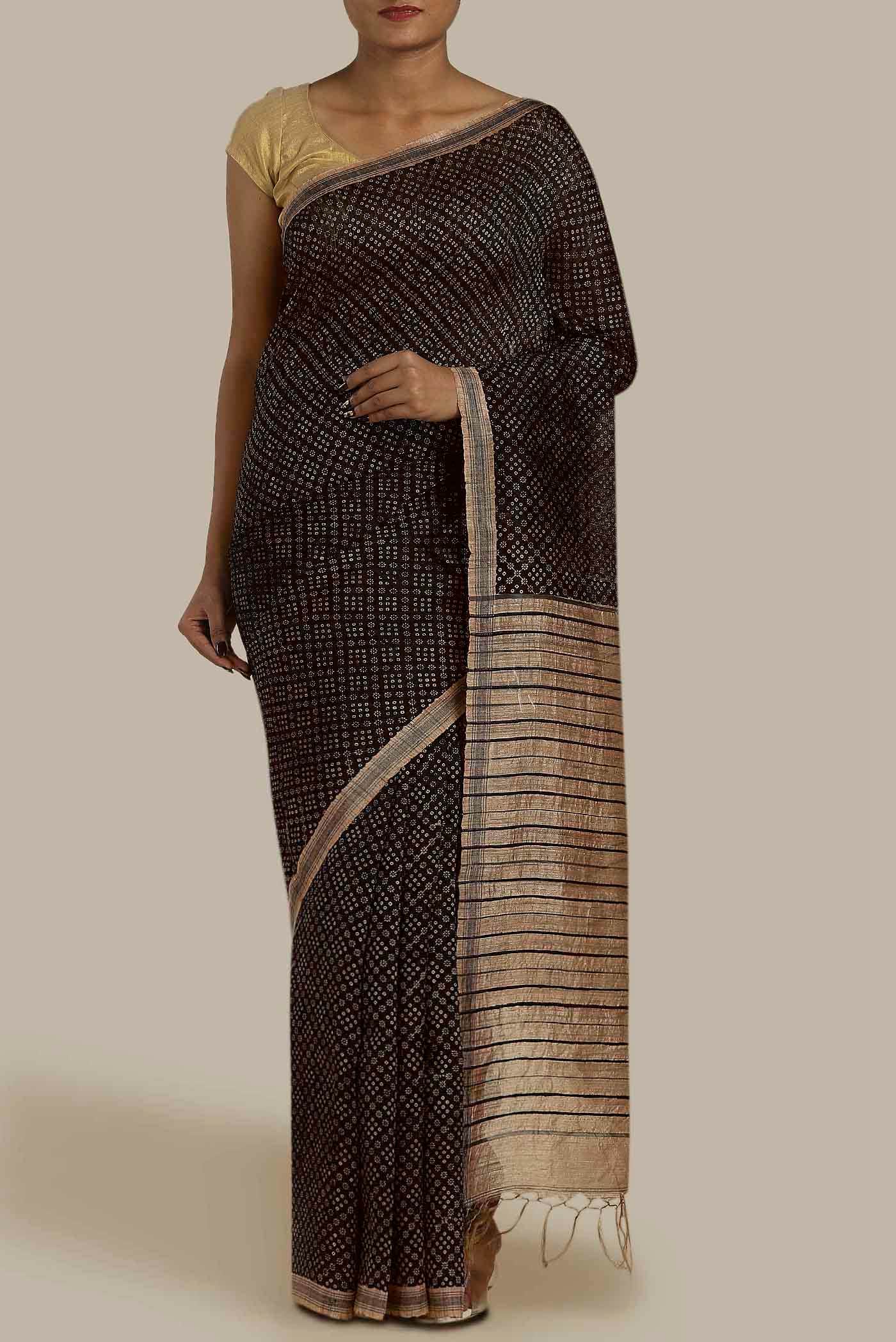 Black Tussar Silk Saree