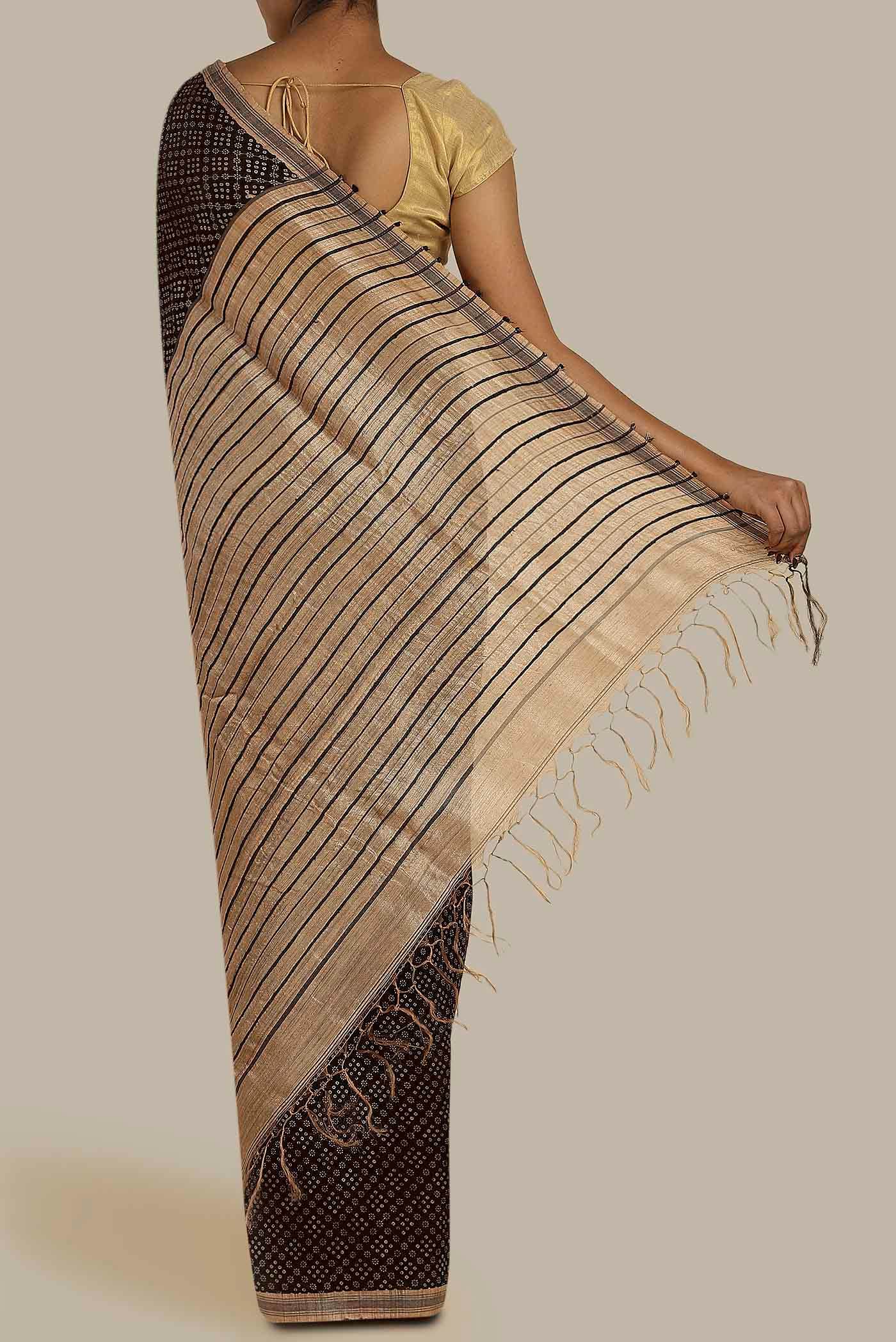 Black Tussar Silk Saree