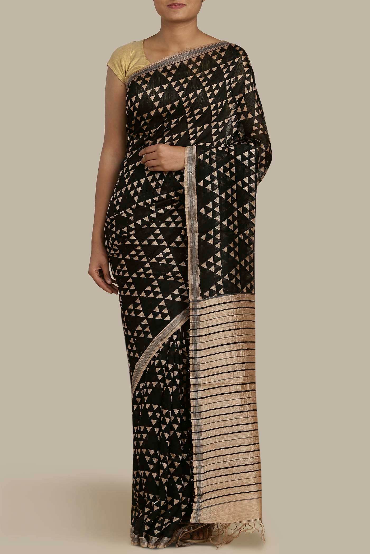Black Bhagalpuri Tussar Silk Saree