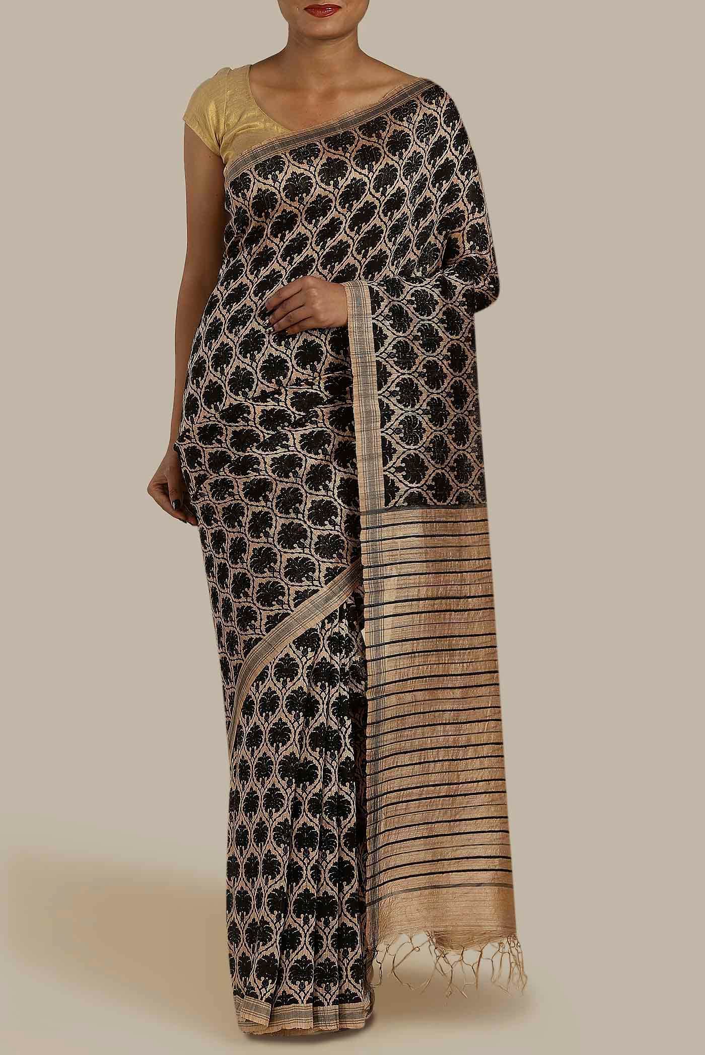 Black Tussar Silk Saree