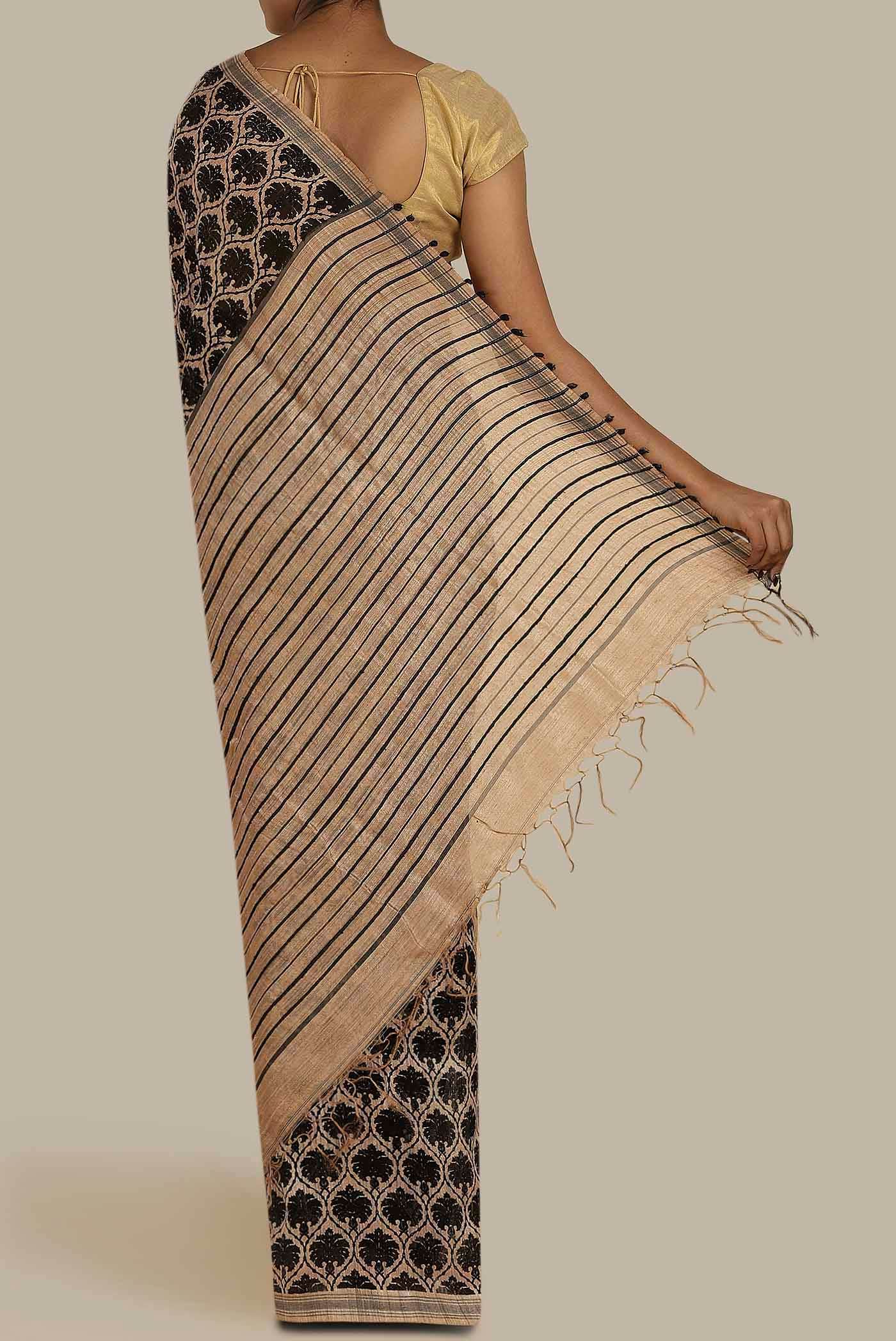 Black Tussar Silk Saree