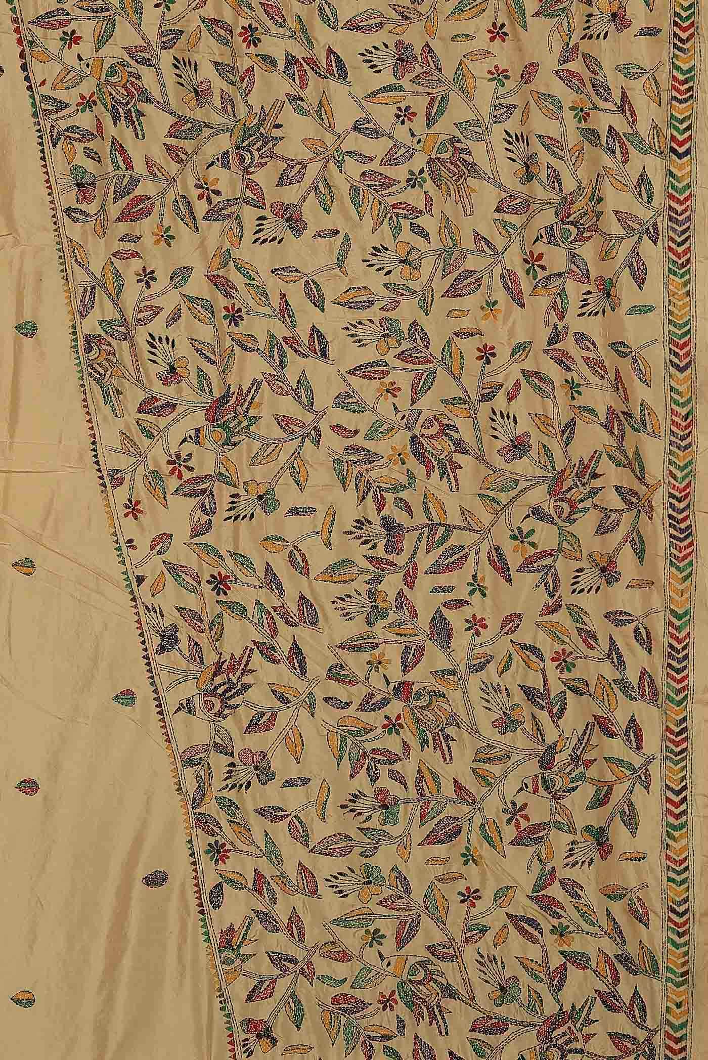Cream Tussar Silk Saree