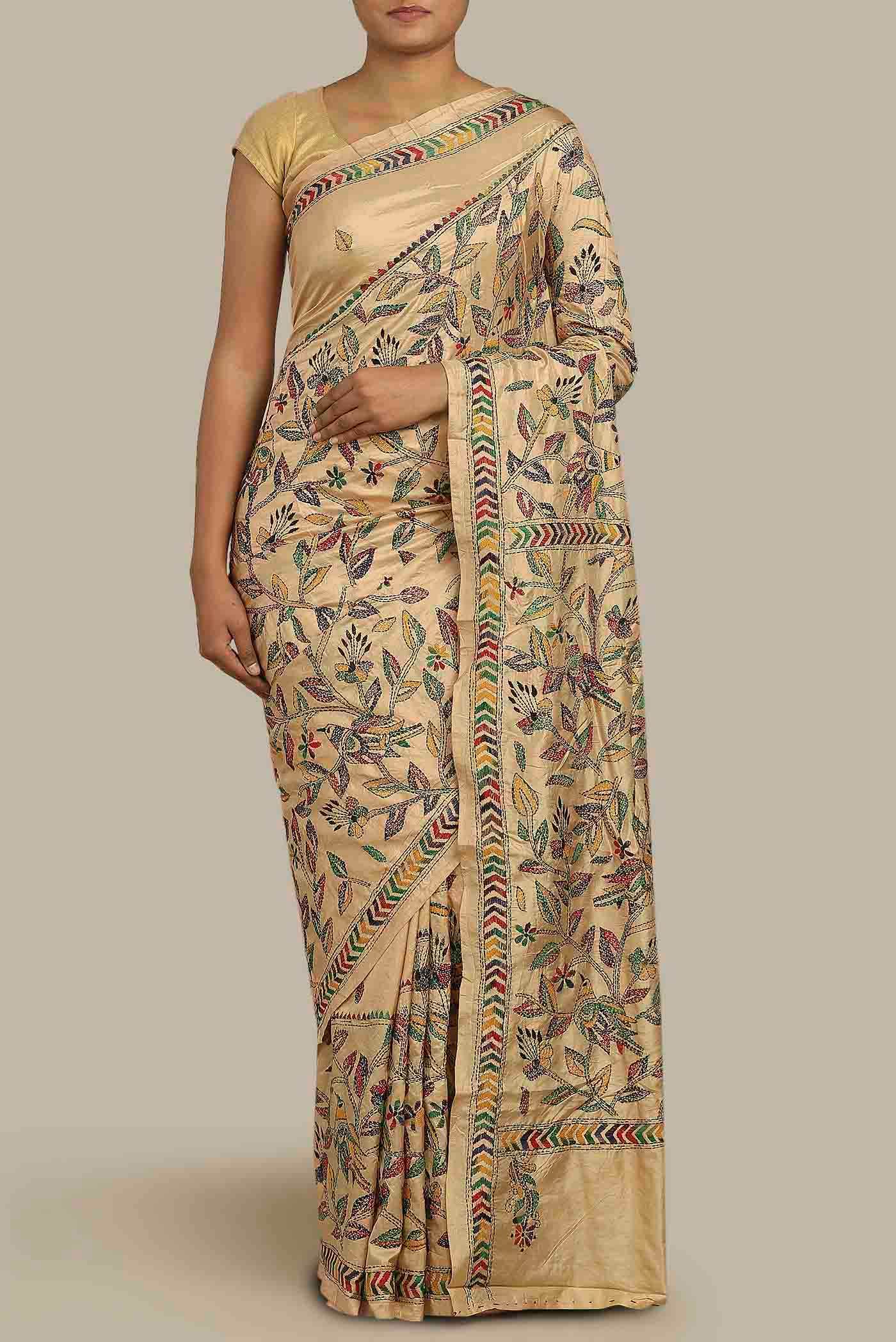 Cream Tussar Silk Saree