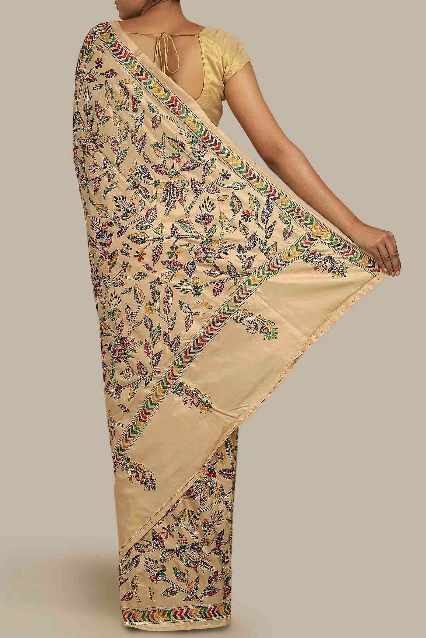 Cream Tussar Silk Saree