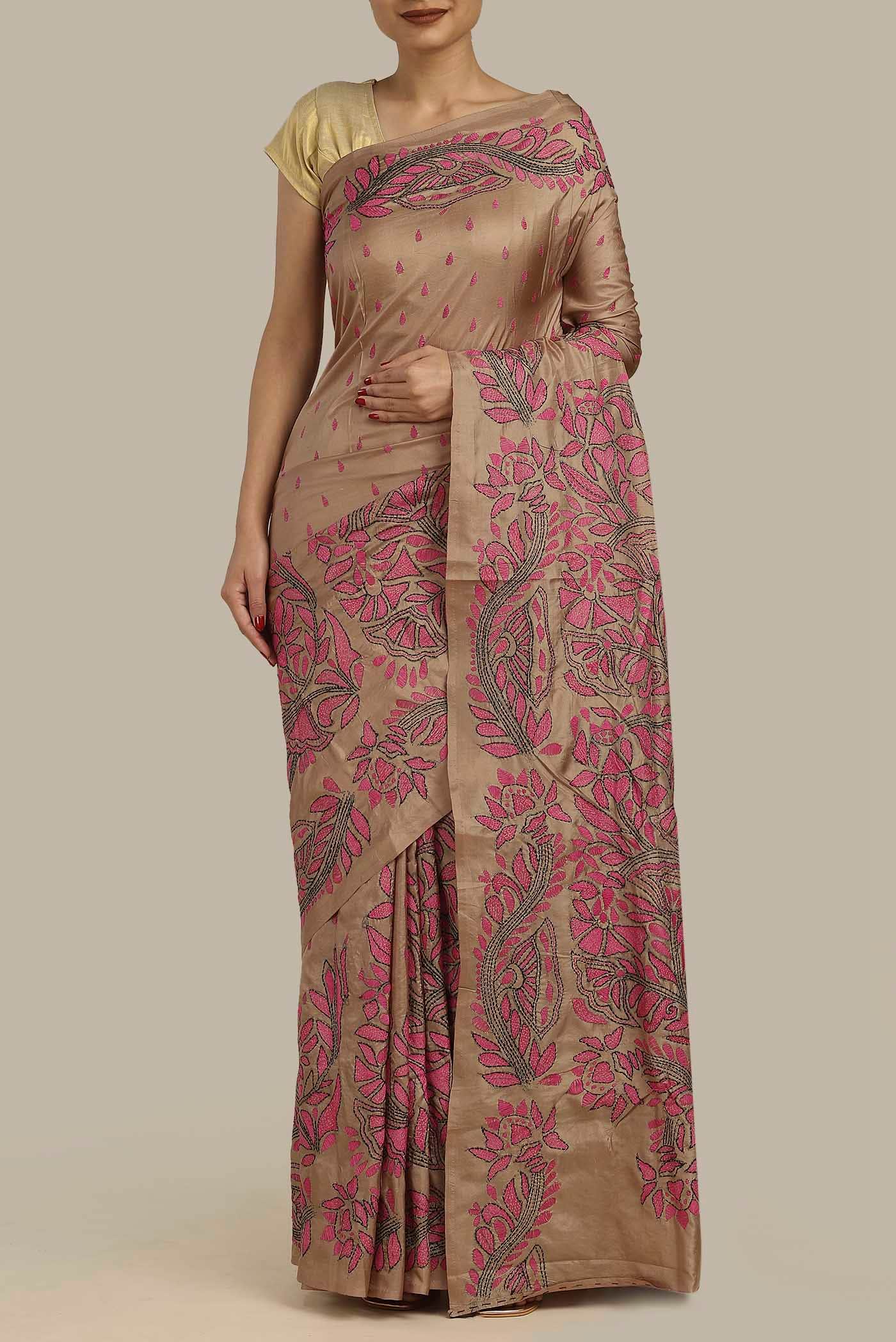 Beige Tussar Silk Saree