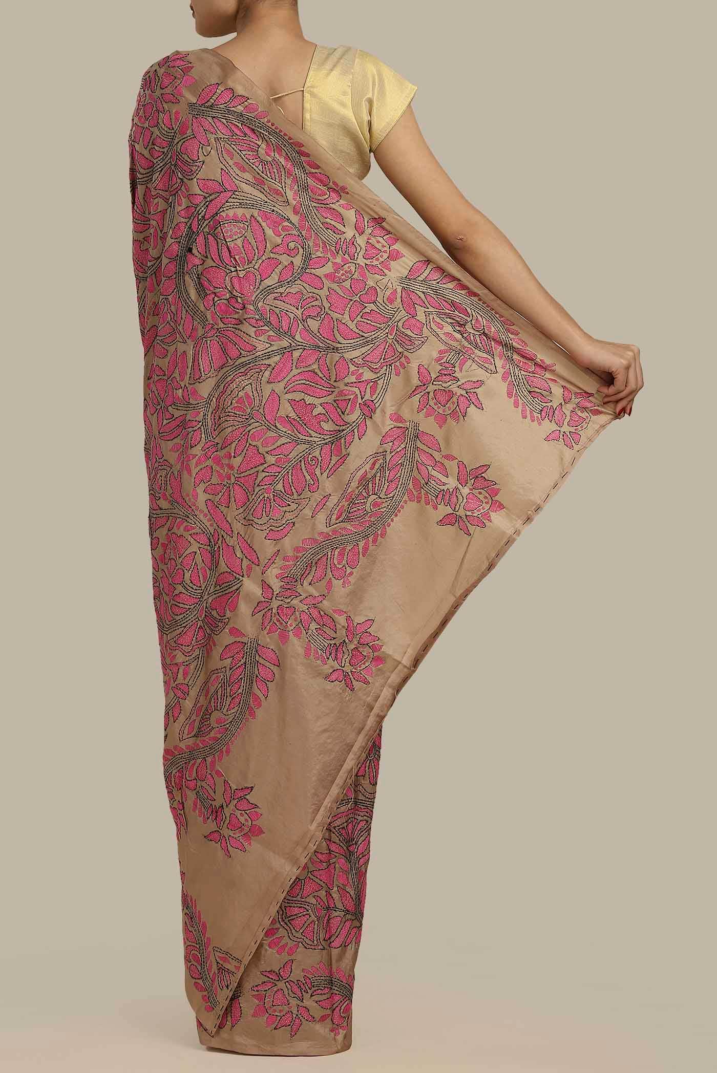 Beige Tussar Silk Saree