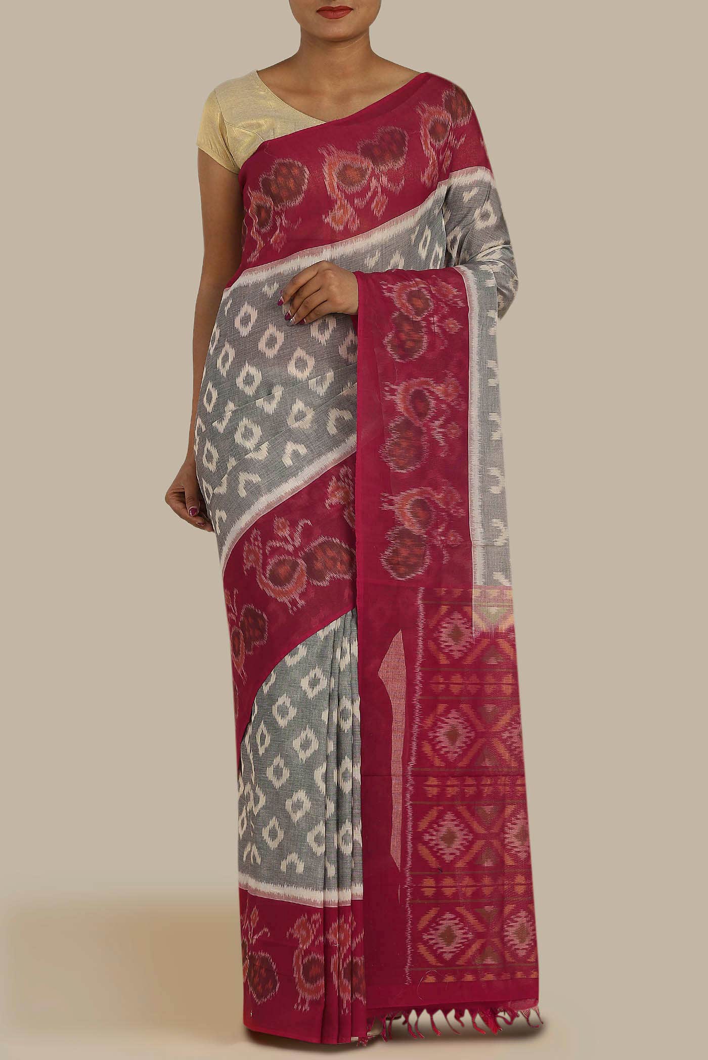 Grey Pochampally Cotton Saree