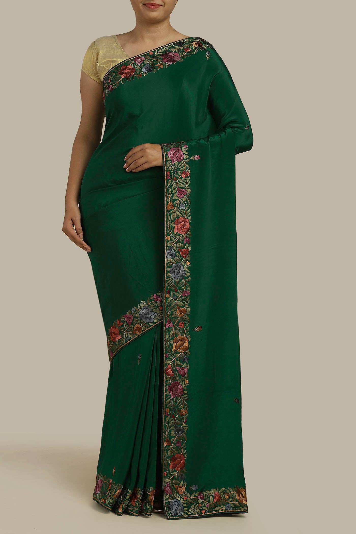 Green Crepe Saree