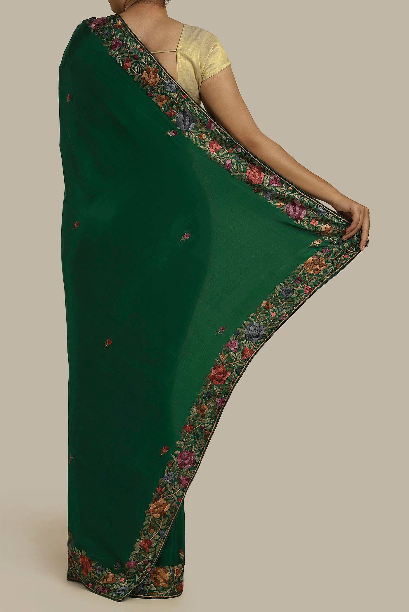 Green Crepe Saree