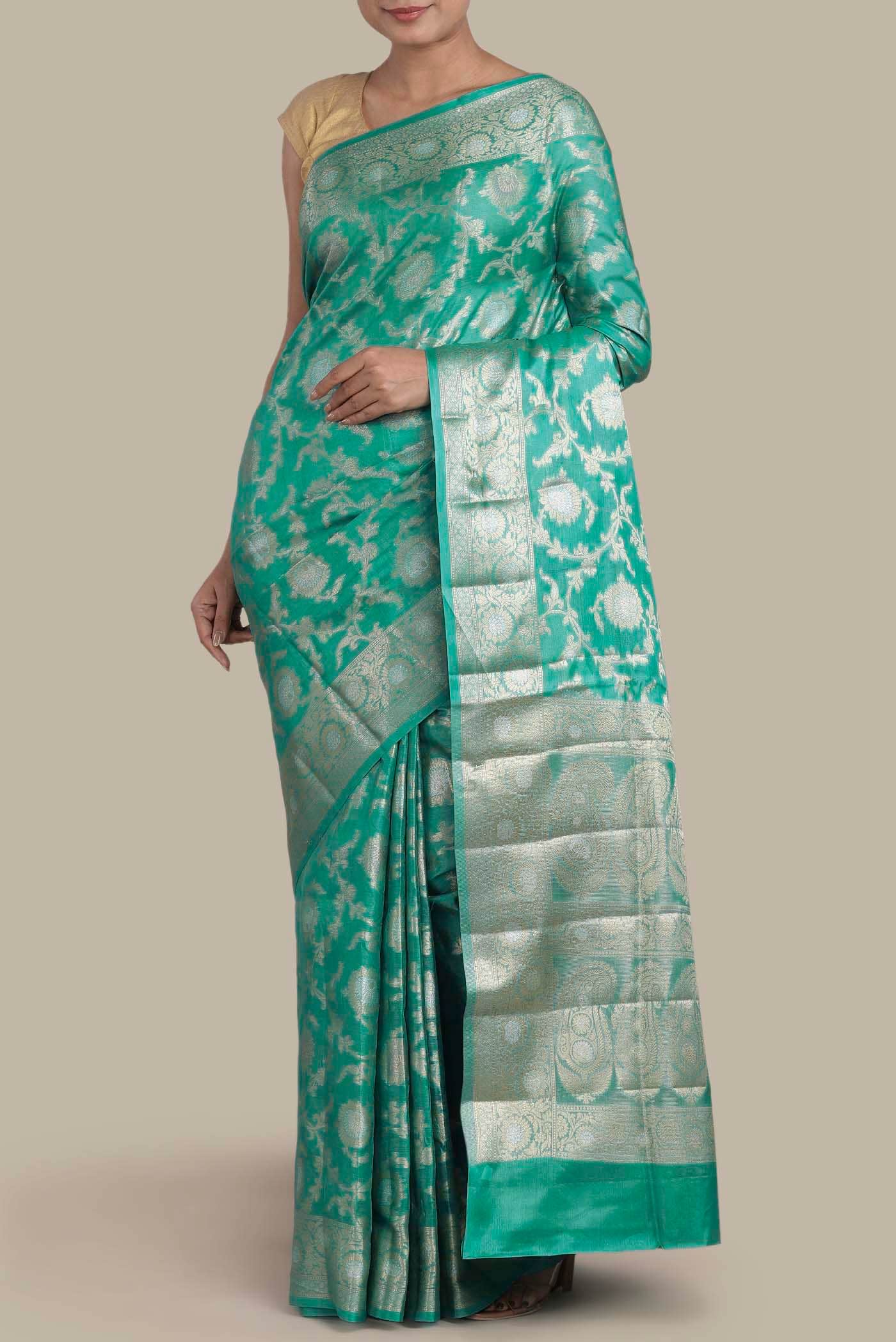 Green Banarasi Tussar Silk Saree