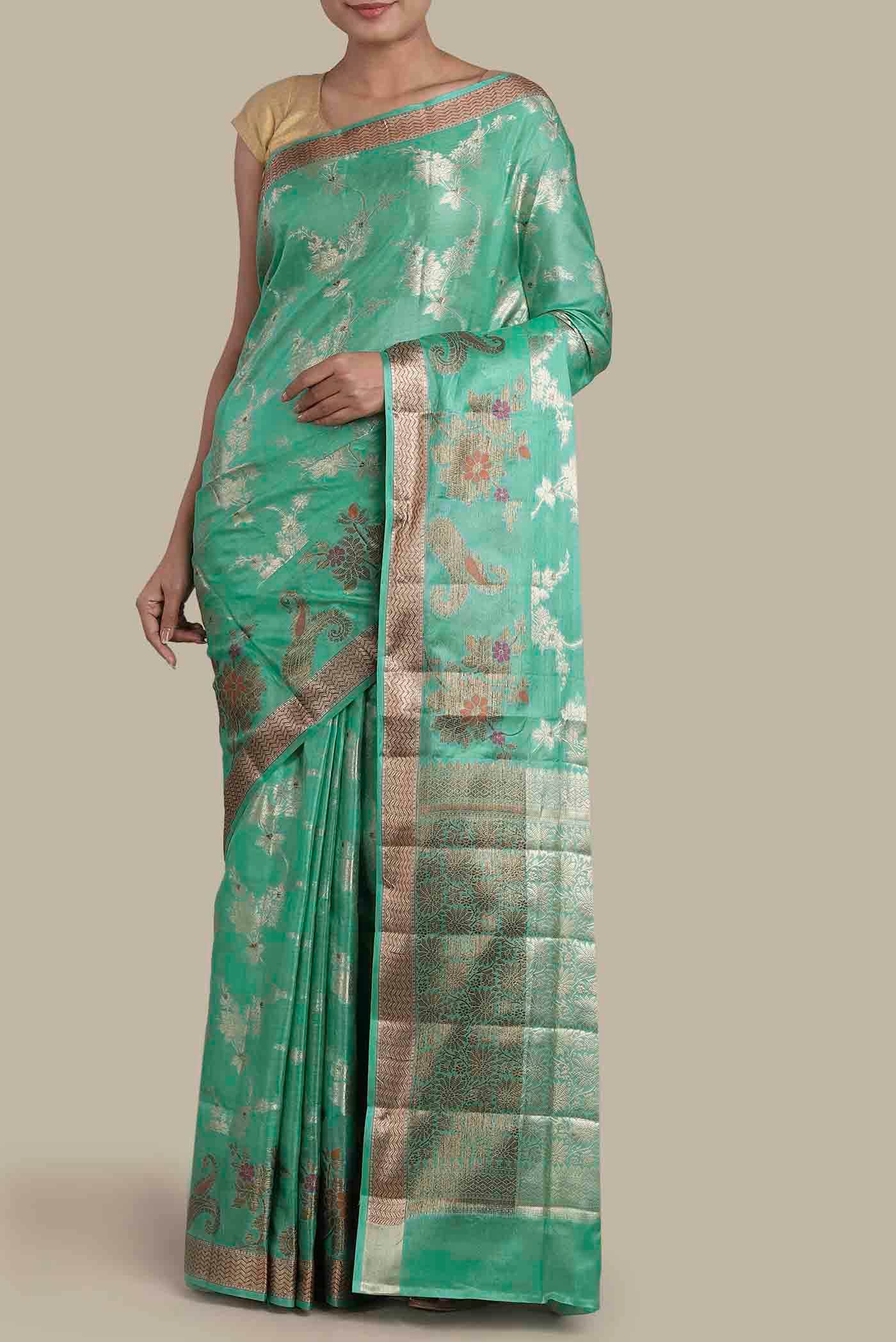 Green Banarasi Tussar Silk Saree