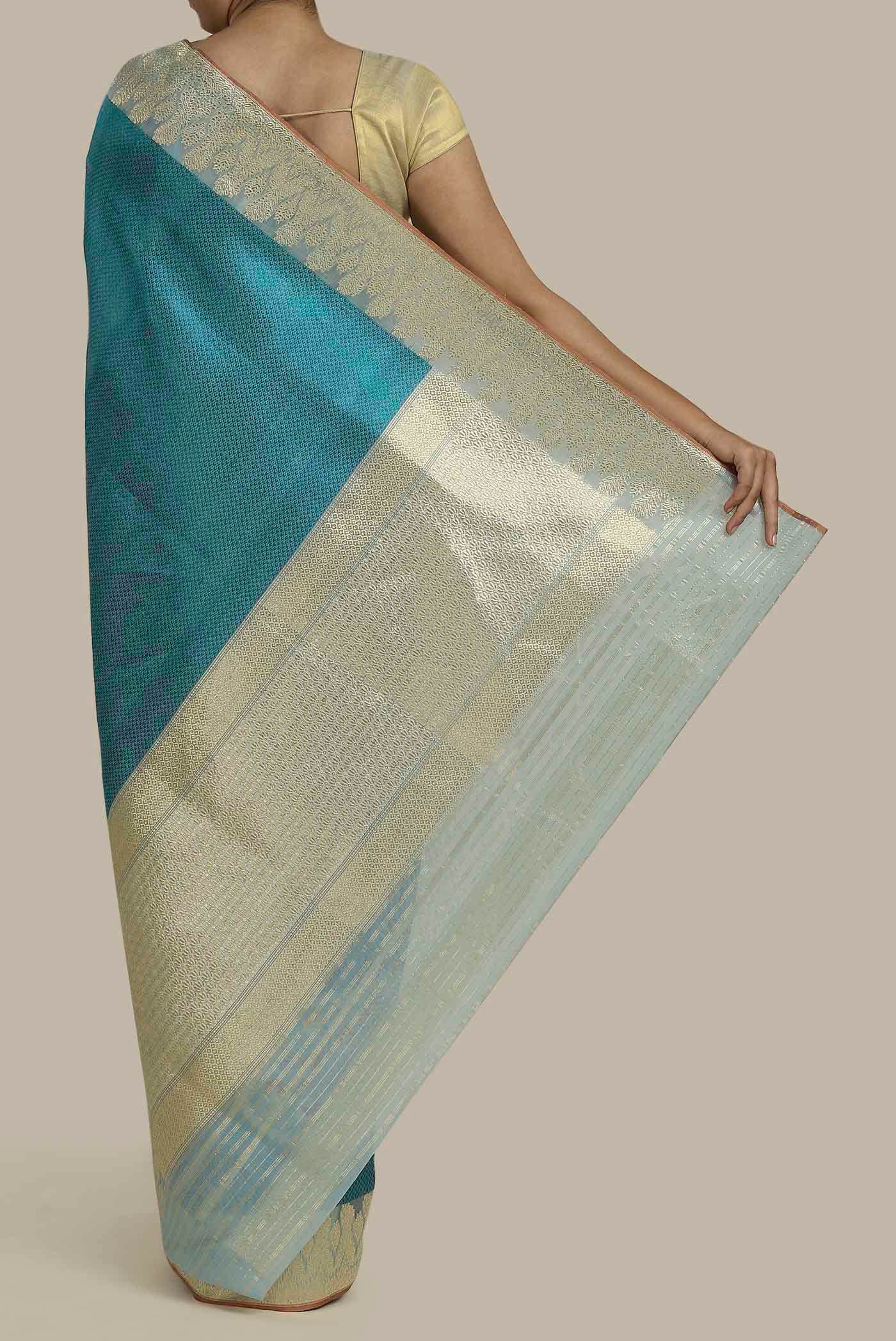 Blue Banarasi Kora Silk Saree
