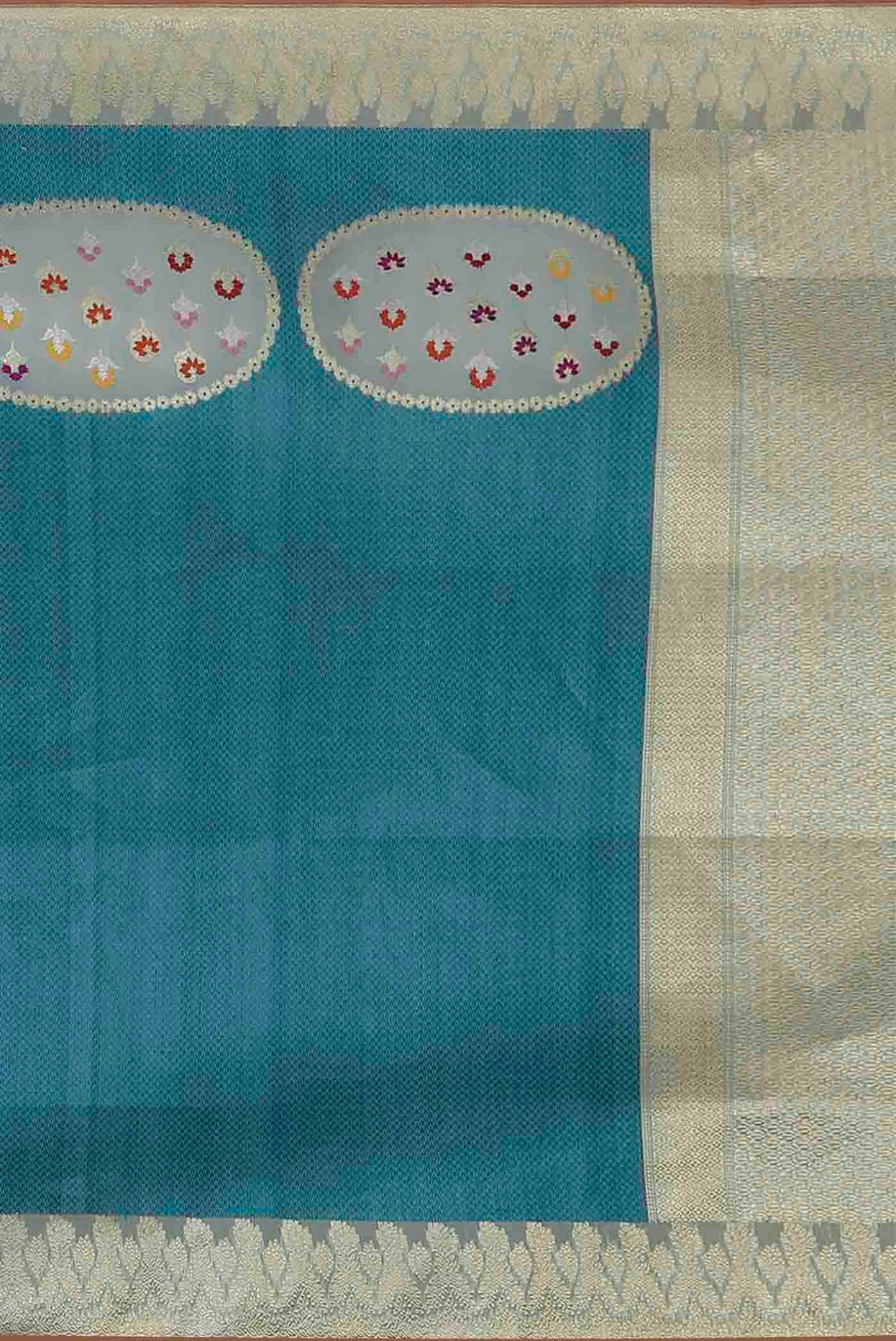 Blue Banarasi Kora Silk Saree