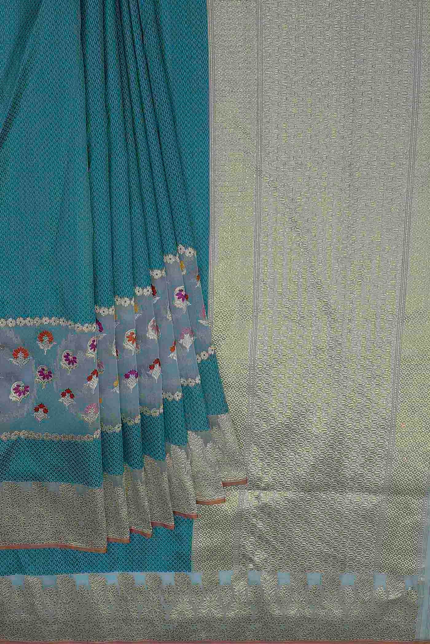 Blue Banarasi Kora Silk Saree