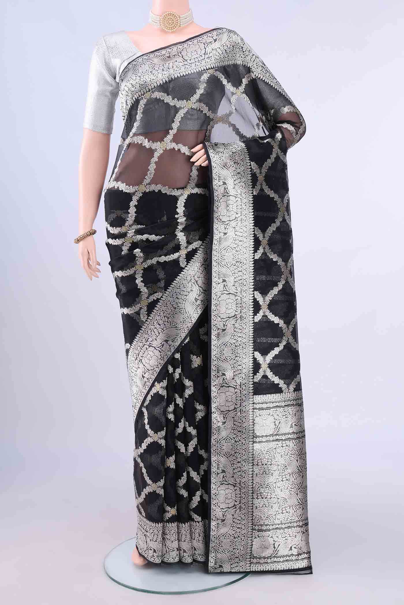 Black Kora Silk Saree