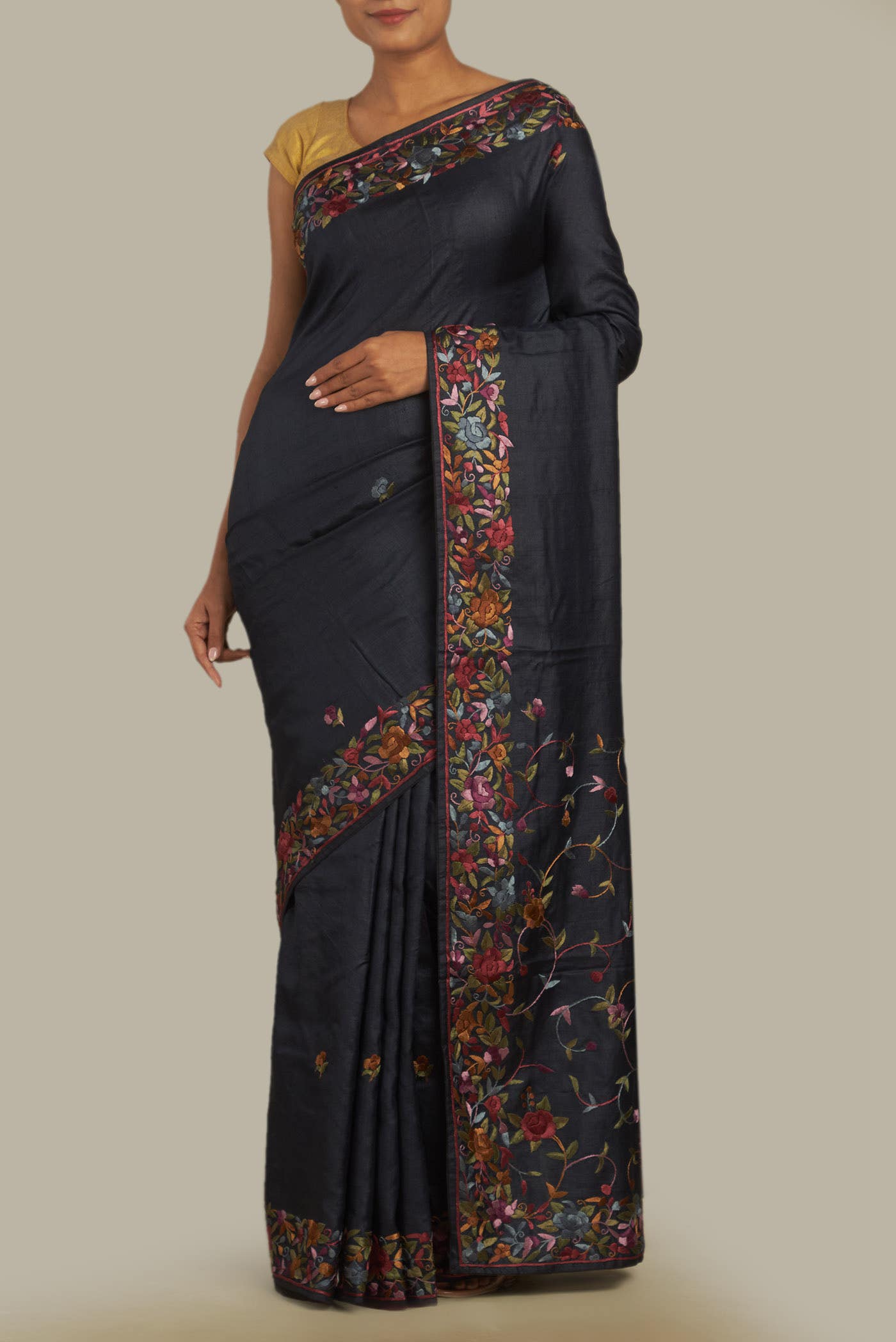 Black Bhagalpuri Tussar Silk Saree