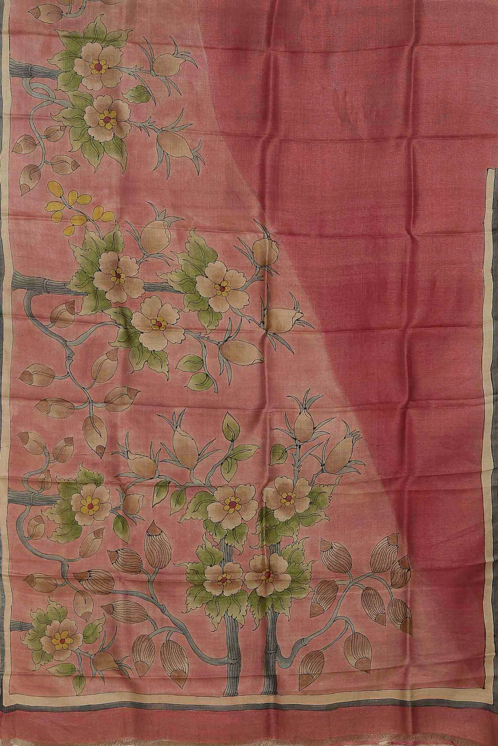 Coral Bhagalpuri Tussar Silk Saree