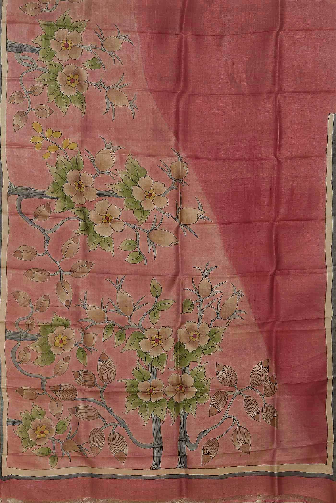 Coral Bhagalpuri Tussar Silk Saree