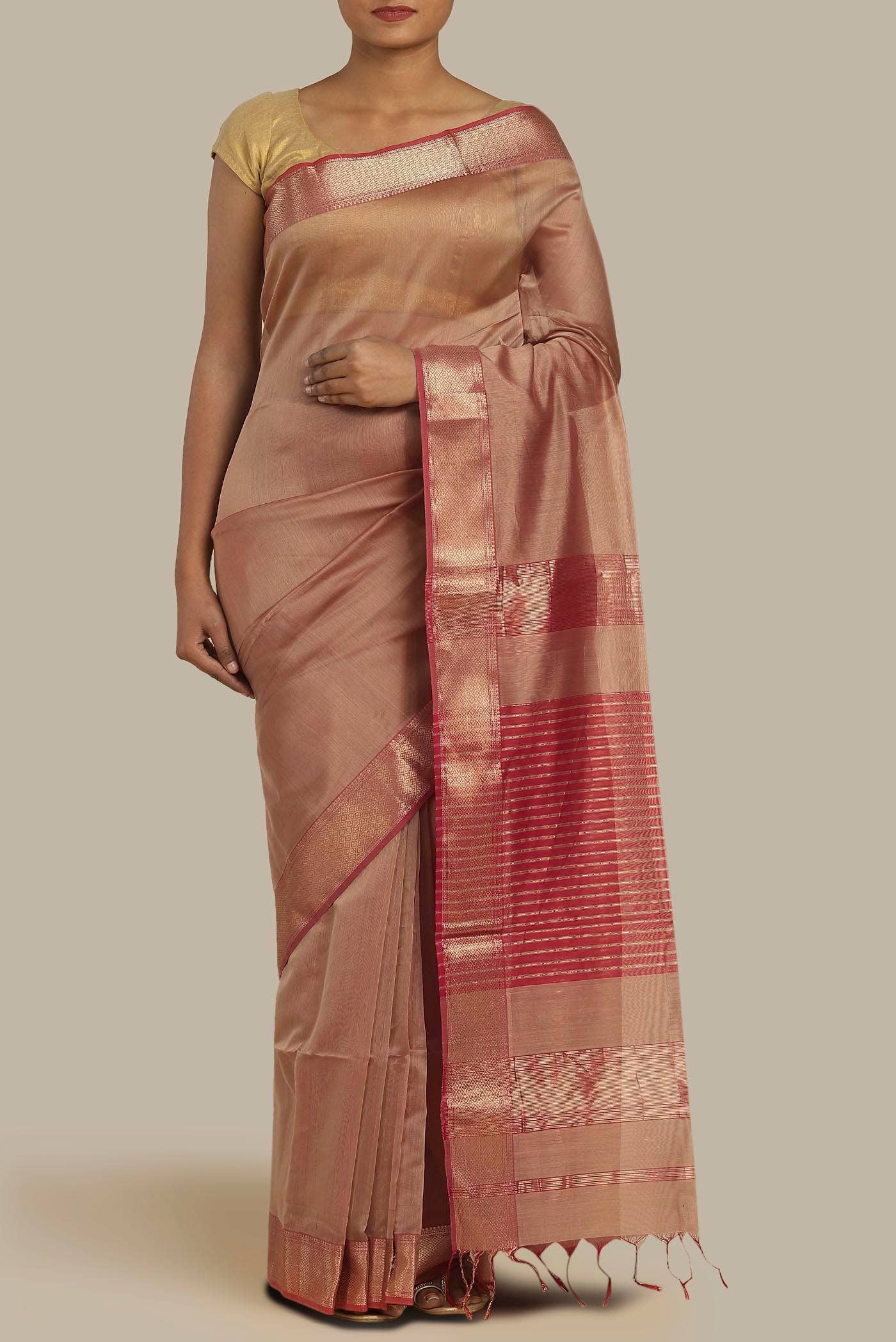 Brown Maheshwari Silk Cotton Saree