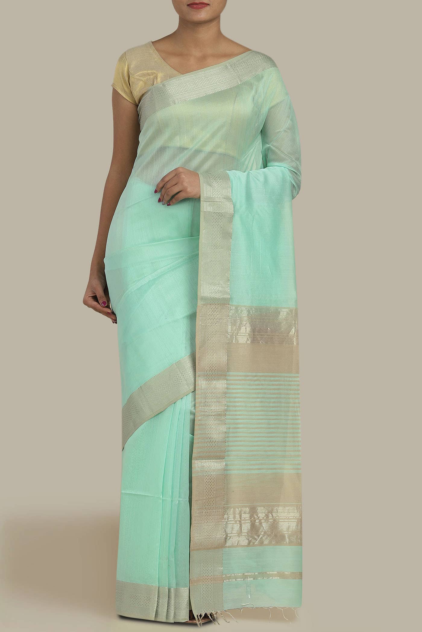 Mint Green Maheshwari Silk Cotton Saree